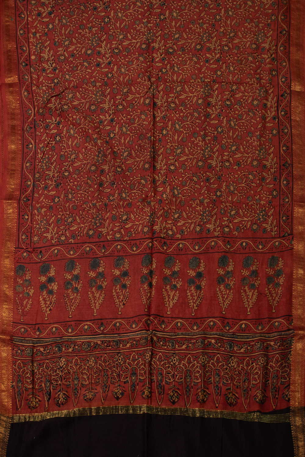 Brick Maroon Ajrak Maheshwari Top & Dupatta - Image 3
