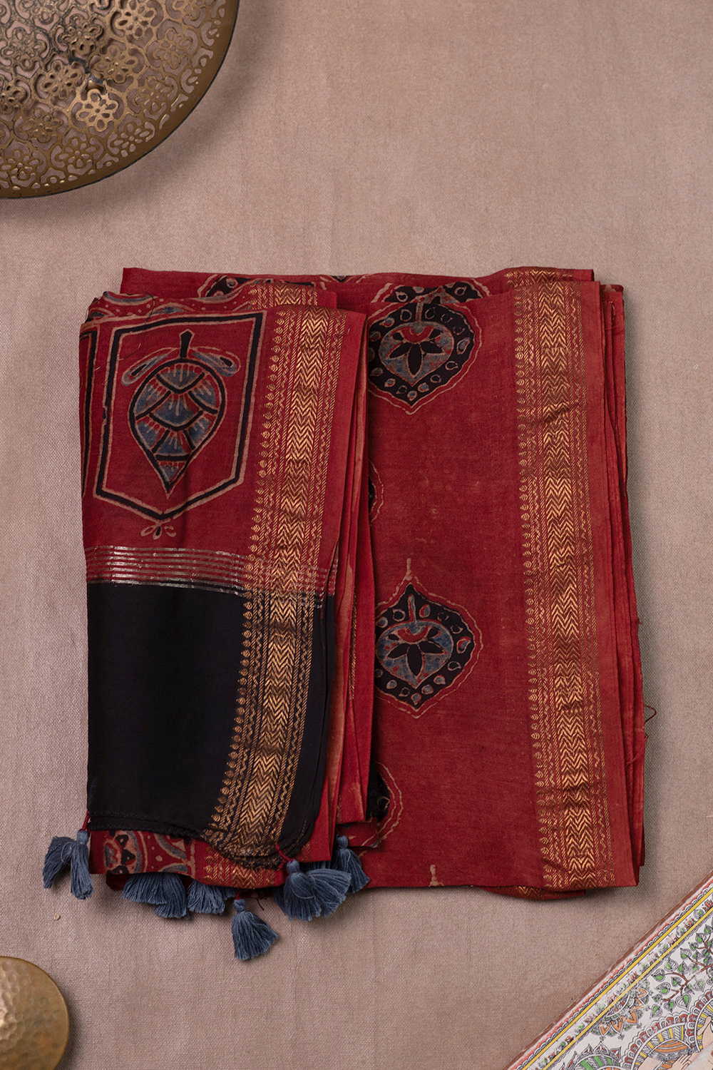 Deep Maroon Ajrak Maheshwari Top & Dupatta - Image 2