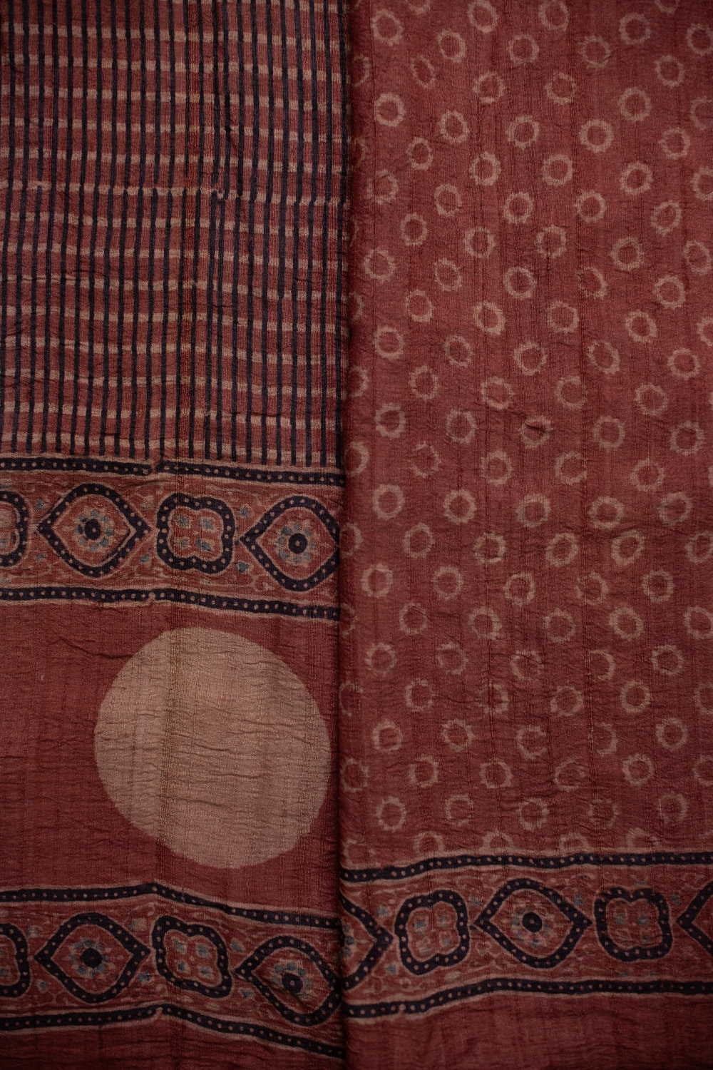 Rusted Maroon Ajrak Desi Tussar Silk saree - Image 4