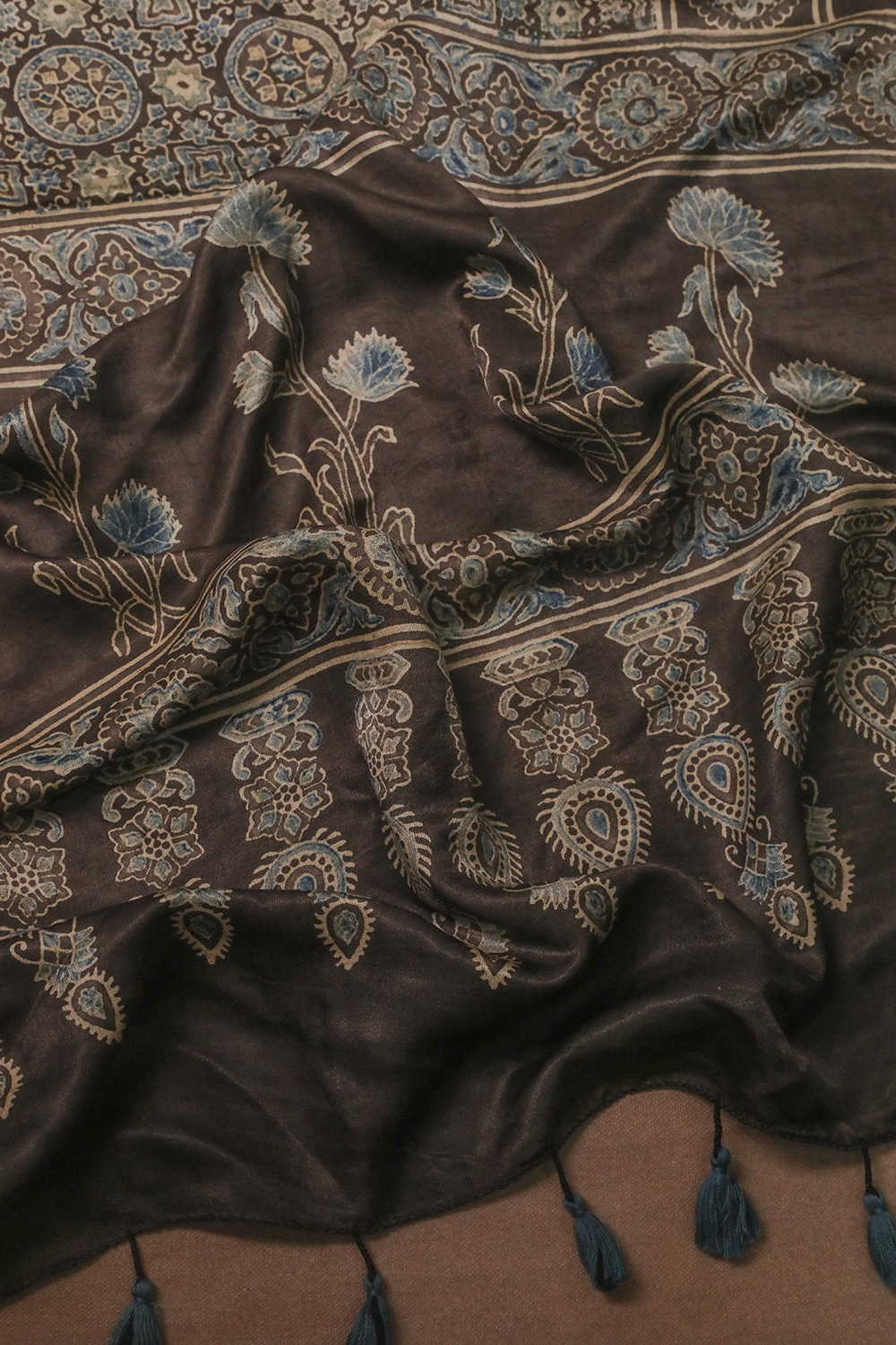 Patterned on Grey Ajrak Gajji Silk Stole - Image 3