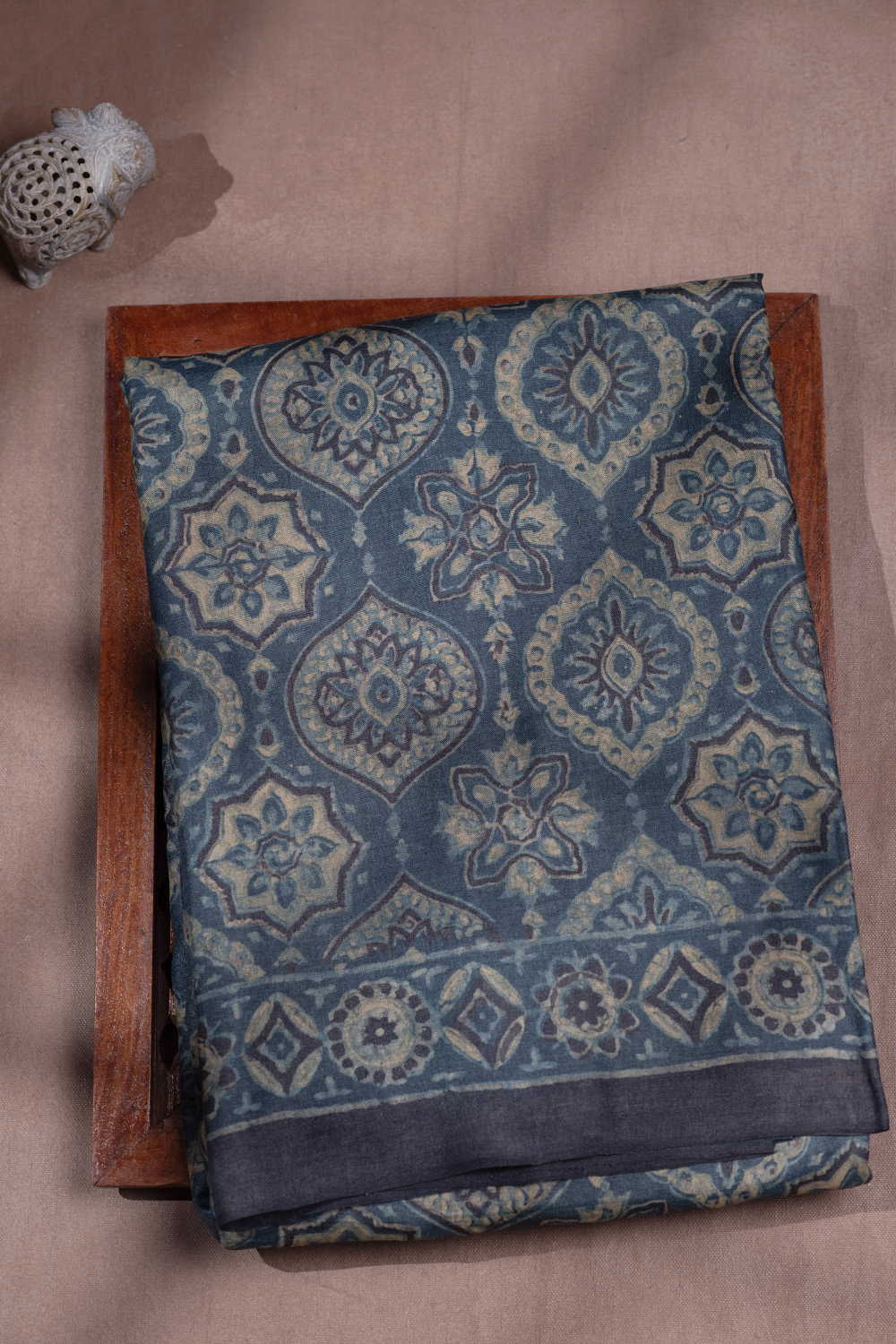 Geometric Print - Indigo Ajrak Tussar Silk saree