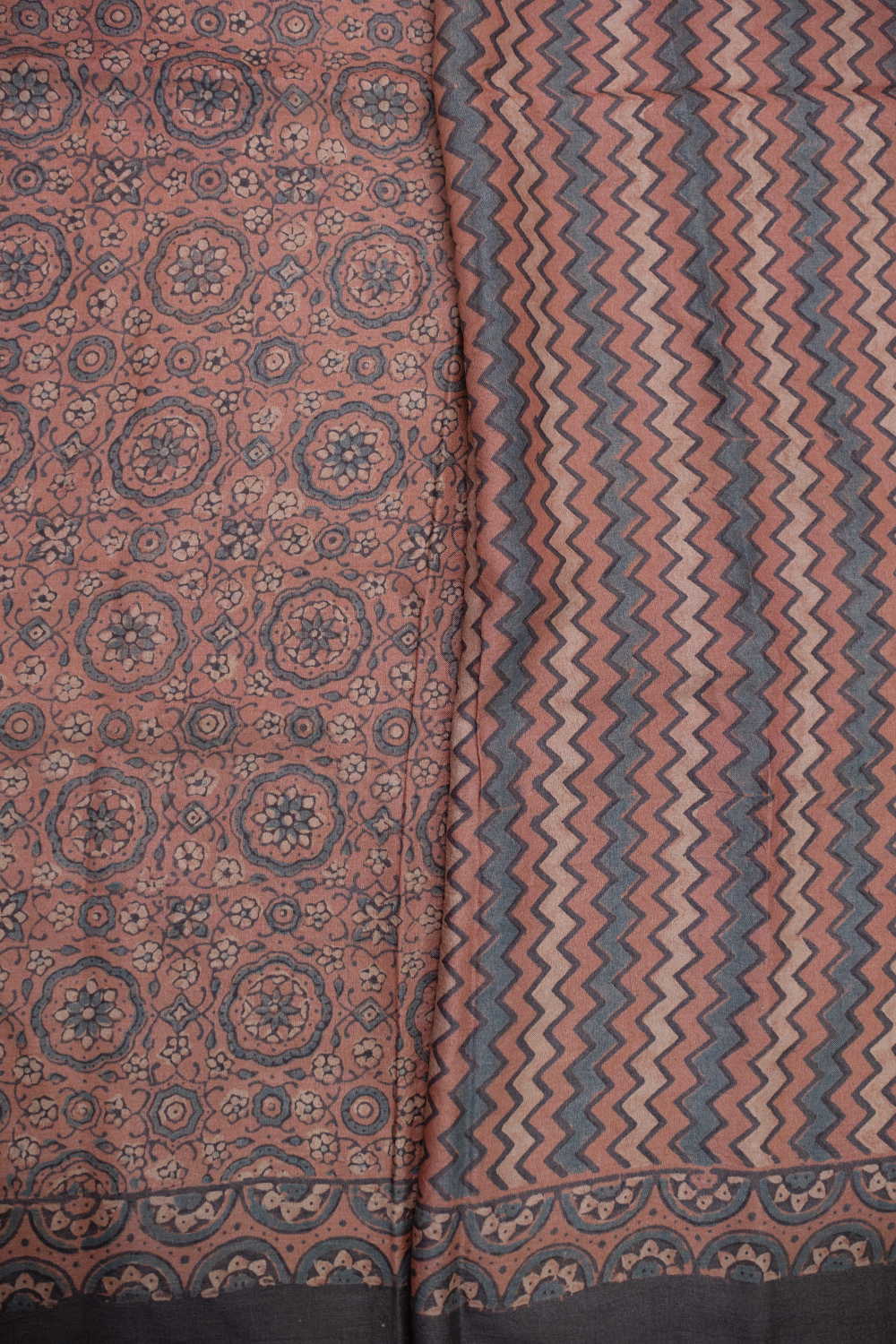 Intricate Design - Pastel Maroon Ajrak Tussar Silk saree - Image 4