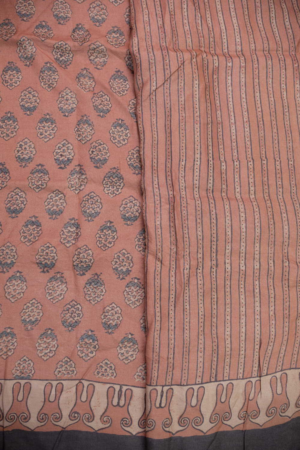 Motifs on Fiery Maroon Ajrak Tussar Silk saree - Image 4