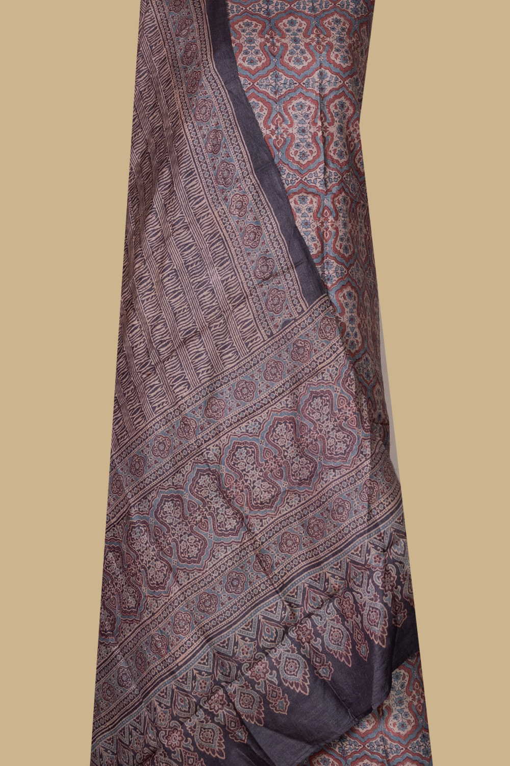 Cream with Black Ajrak Tussar Suit
