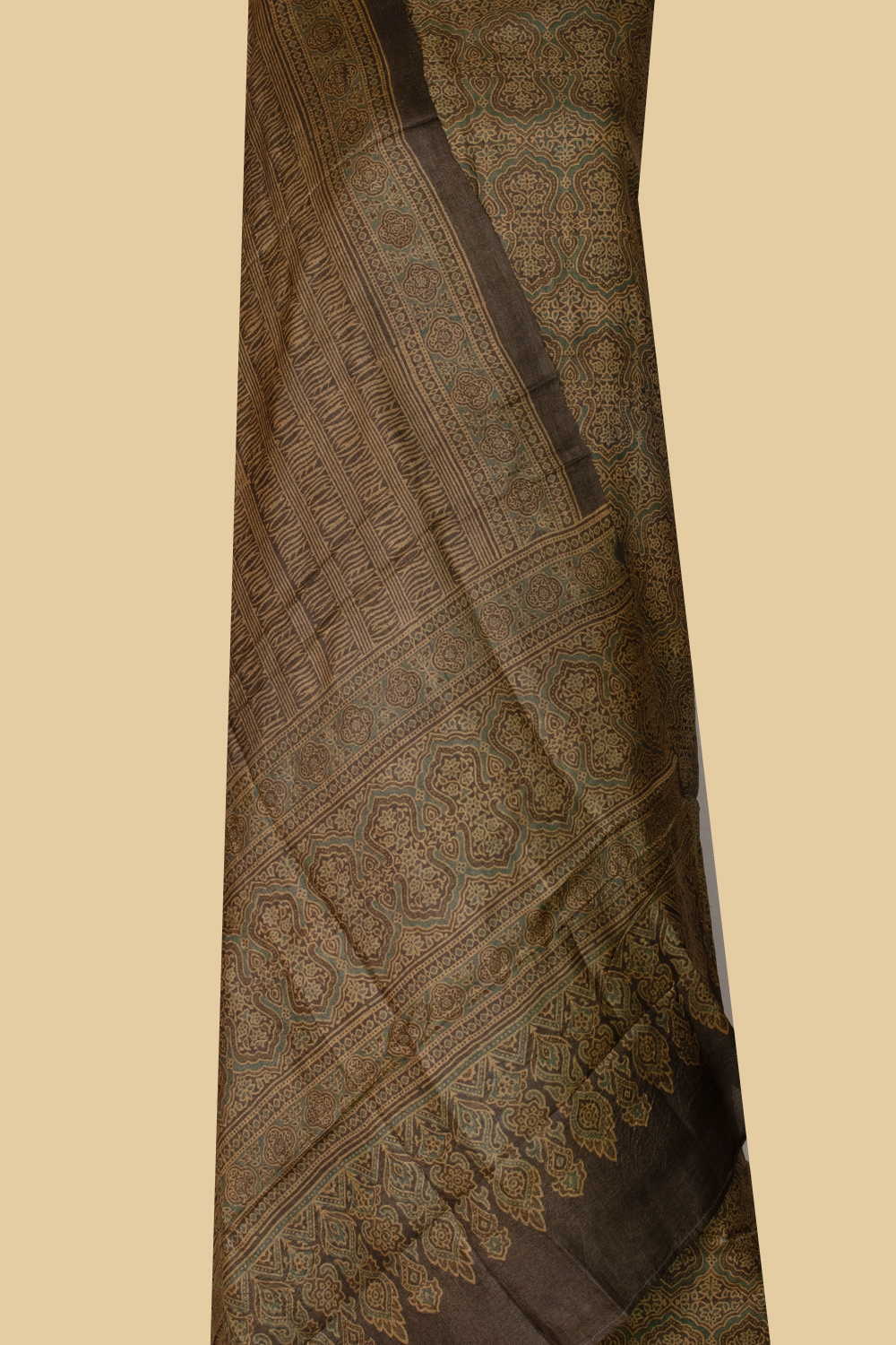 Green & Yellow Ajrak Tussar Suit - Image 2