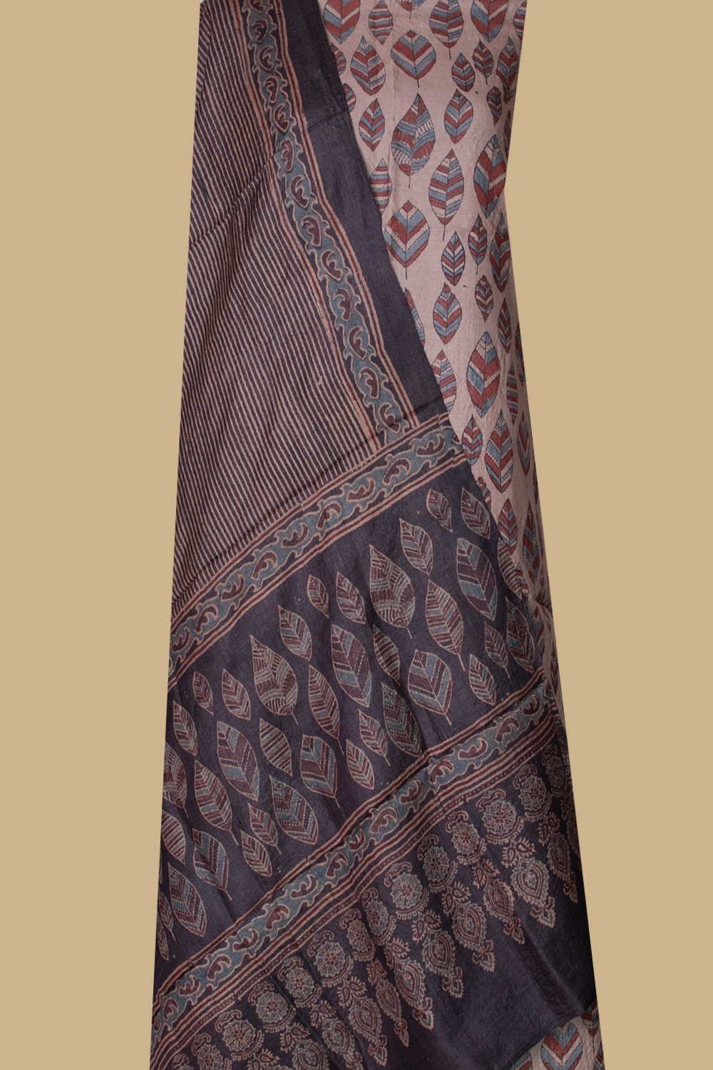 Cream with Black Ajrak Tussar Suit