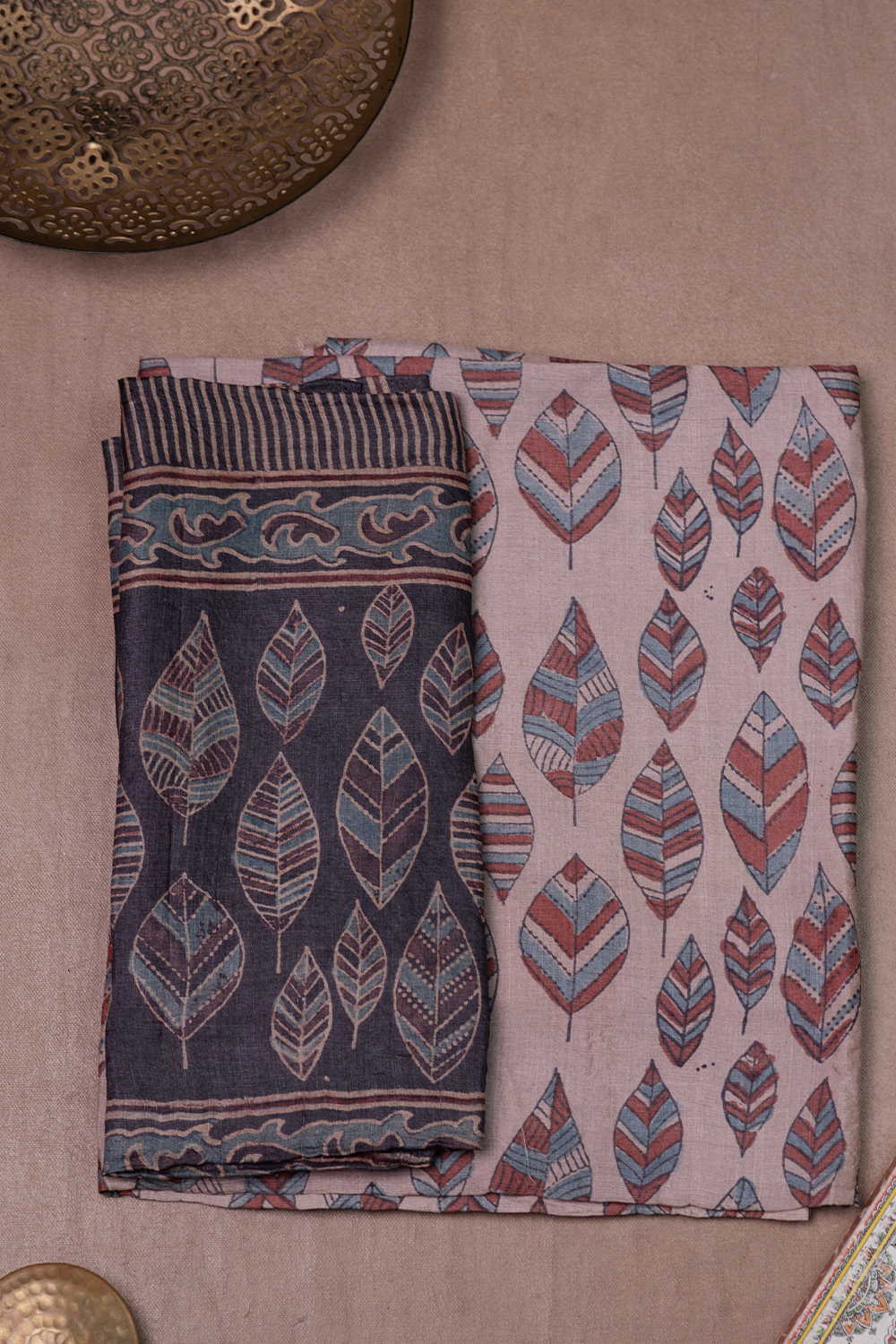 Cream with Black Ajrak Tussar Suit - Image 2