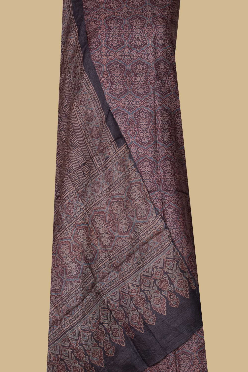 Black & Maroon Ajrak Tussar Suit