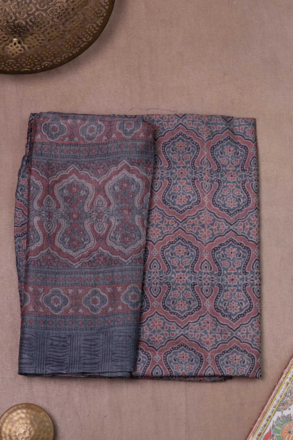 Intricate Design on India Ajrak Tussar Suit - Image 2