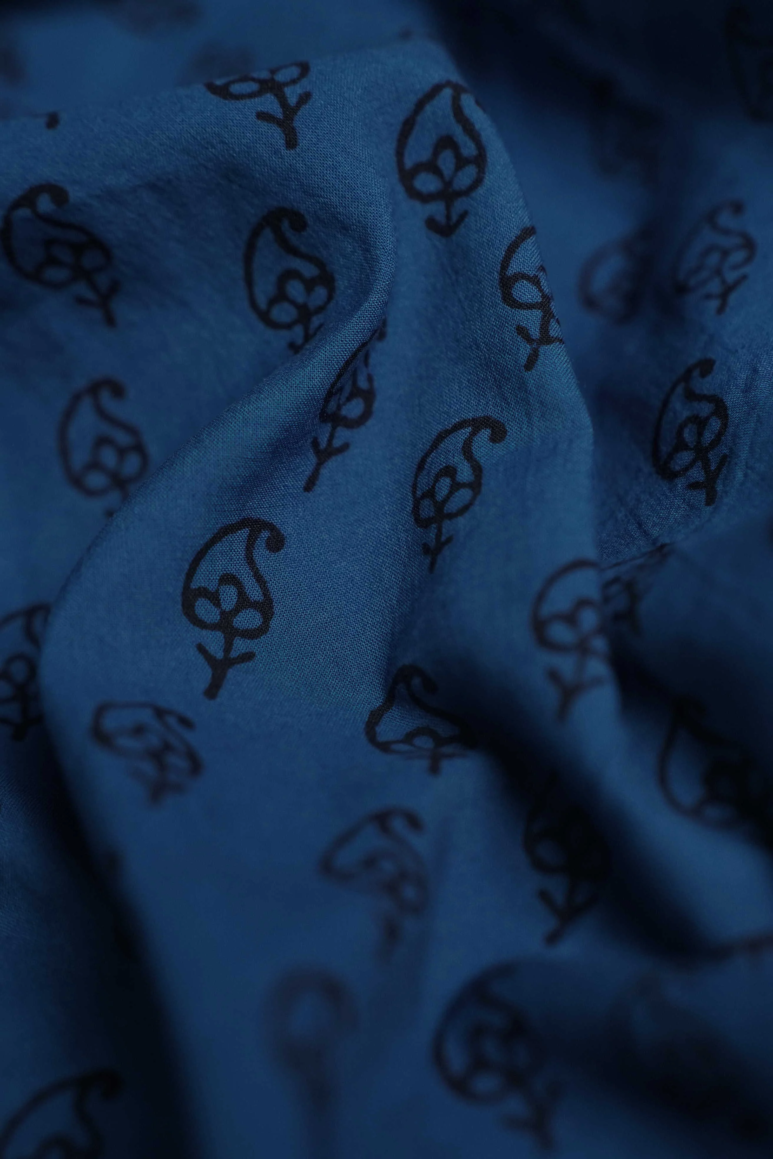 Black Florets - Blue Bagh Cotton Fabric - Image 3