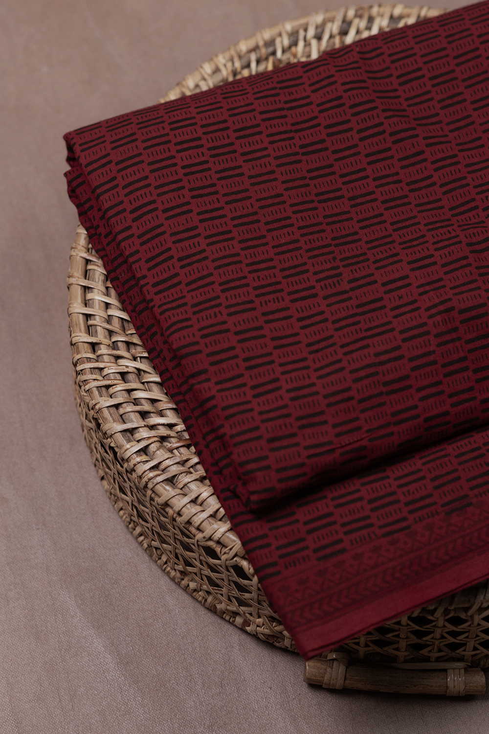 Maroon With Grid Pattern Bagh Cotton Fabric - 0.65m