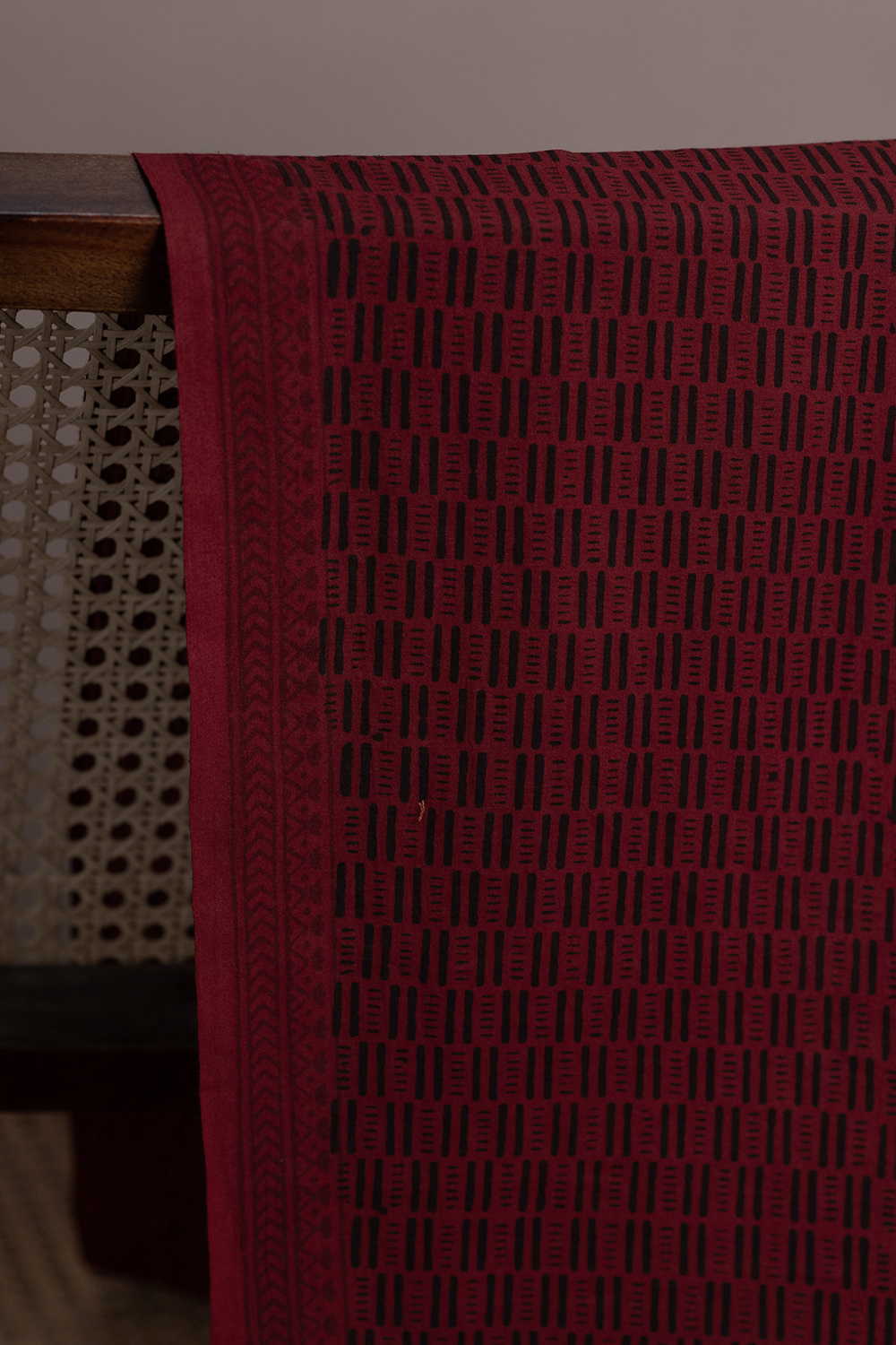 Maroon With Grid Pattern Bagh Cotton Fabric - 0.65m - Image 2