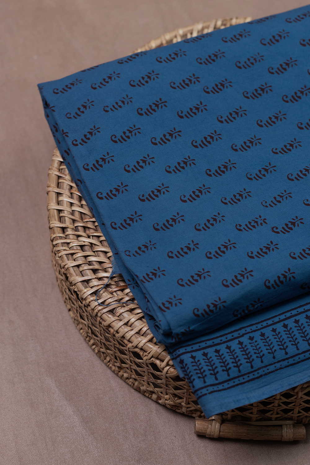 Blue With Motifs Bagh Cotton Fabric