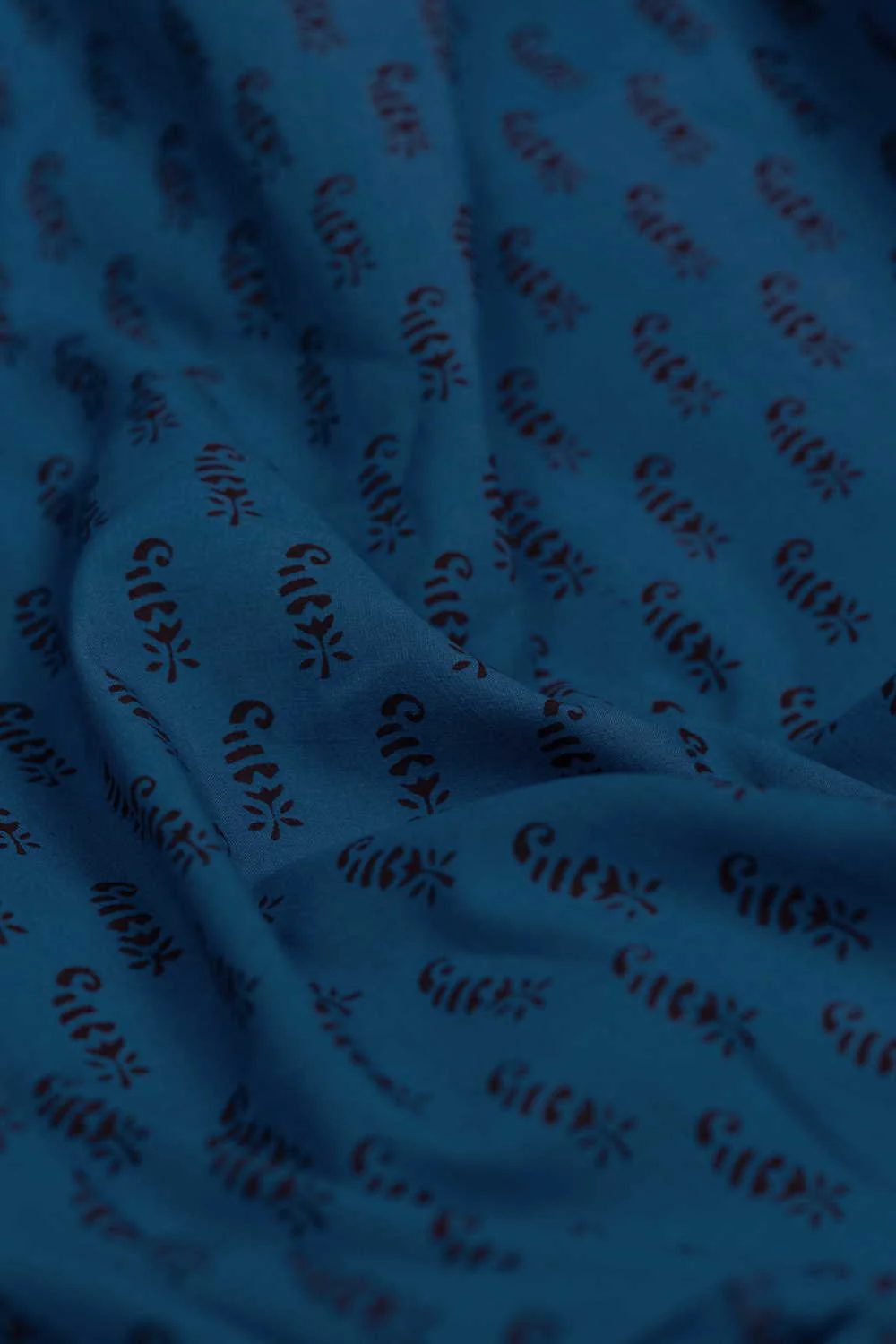 Blue With Motifs Bagh Cotton Fabric - Image 3