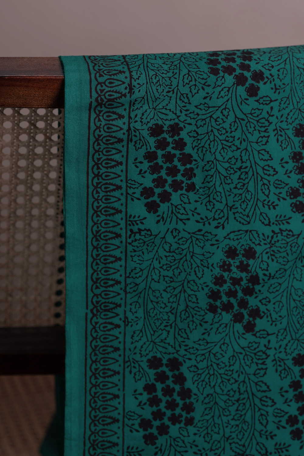 Teal Botanical Bloom Bagh Cotton Fabric - Image 2