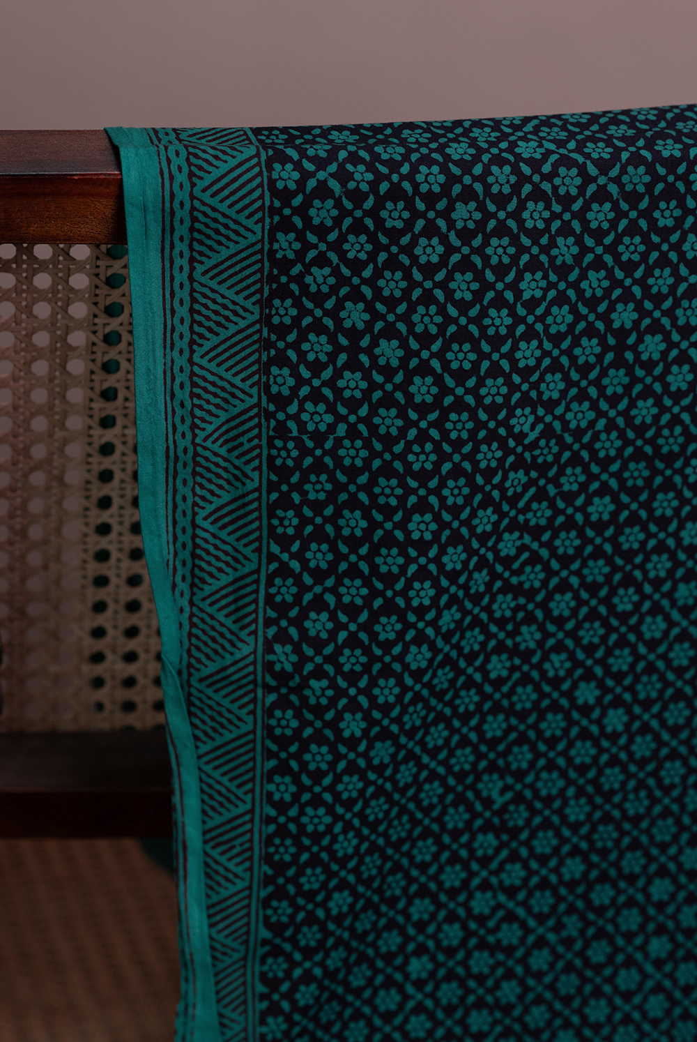 Checked Floral Green Bagh Cotton Fabric - Image 2