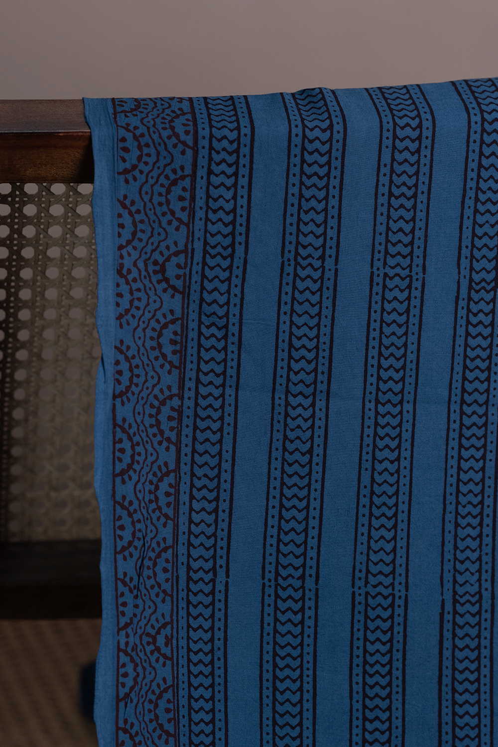 Stripes on Blue Bagh Cotton Fabric - Image 2