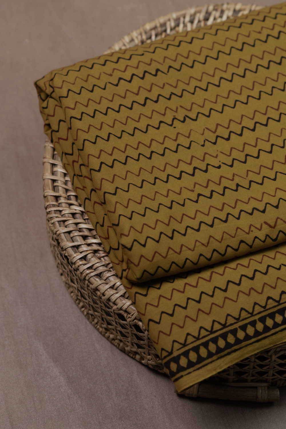 Chevron on Mustard Yellow Bagh Cotton Fabric - Image 2