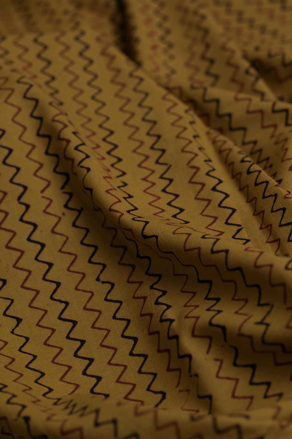 Chevron on Mustard Yellow Bagh Cotton Fabric - Image 3
