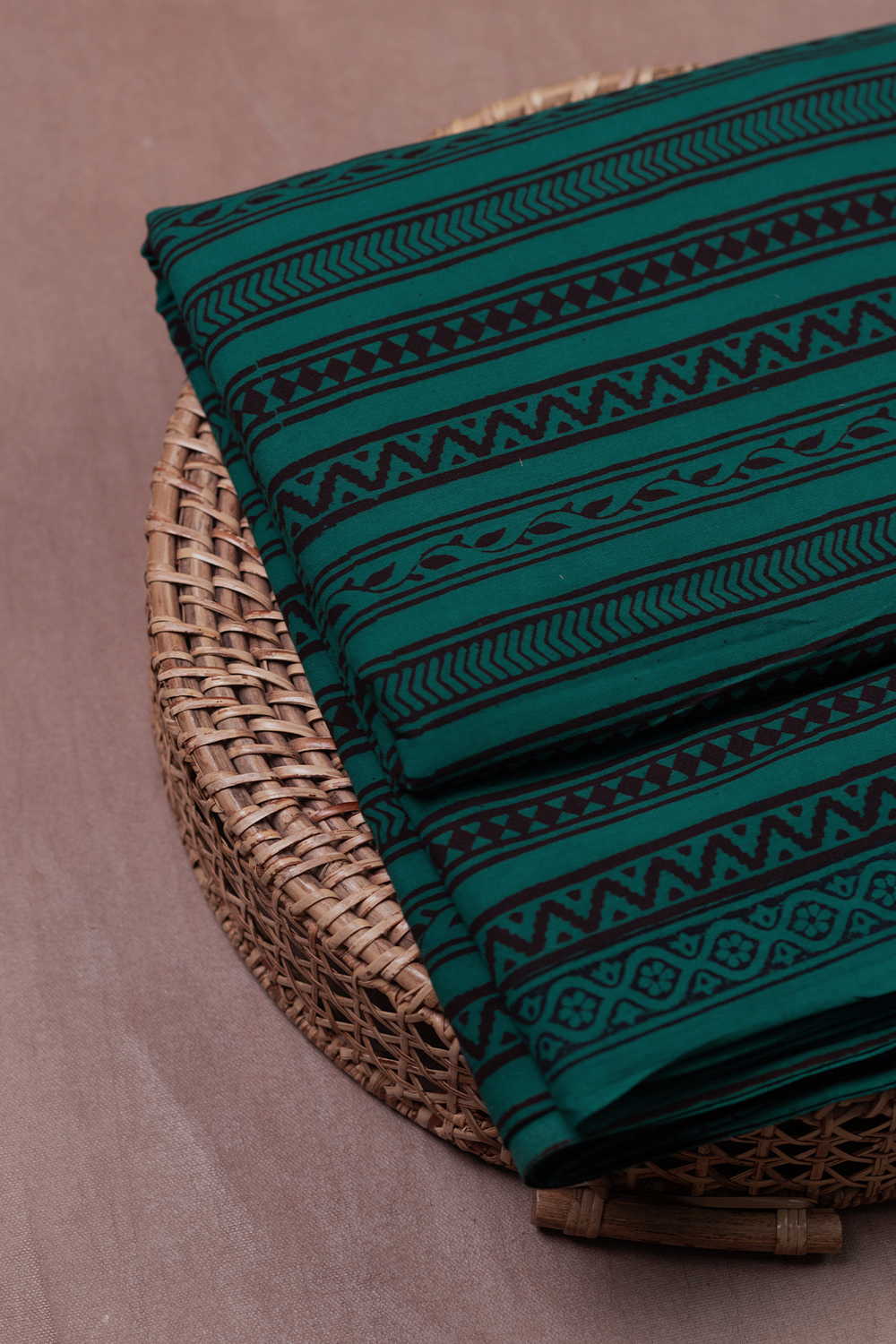 Horizontal Lines on Green Bagh Cotton Fabric
