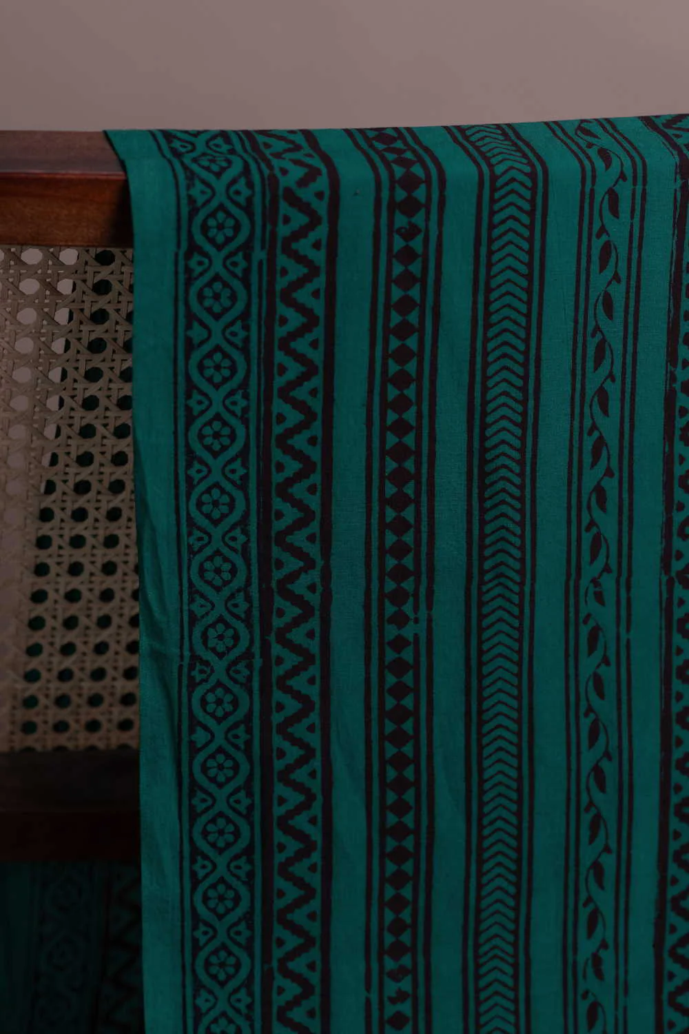 Horizontal Lines on Green Bagh Cotton Fabric - Image 2