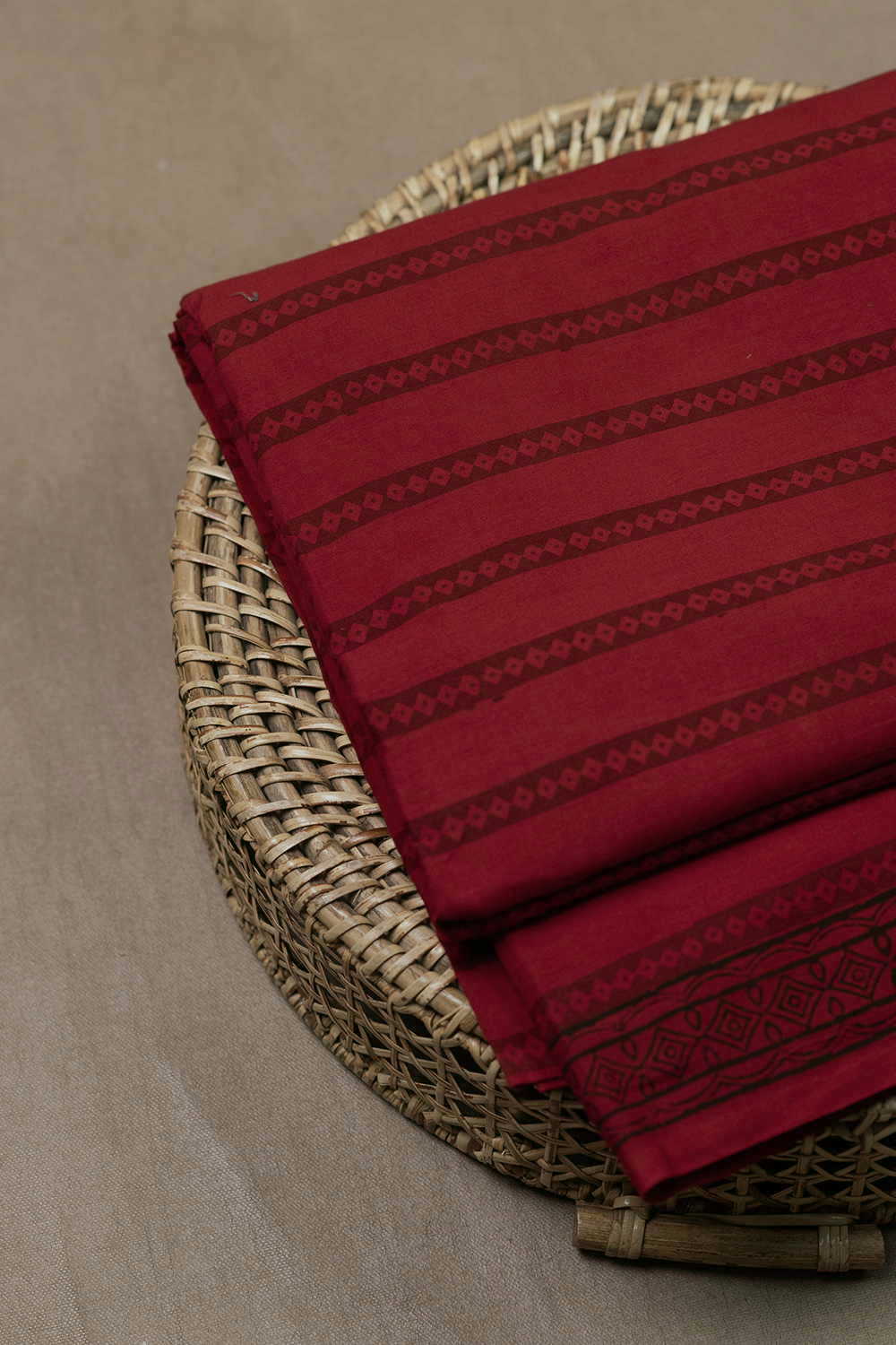 Lines on Maroon Bagh Cotton Fabric - Image 3