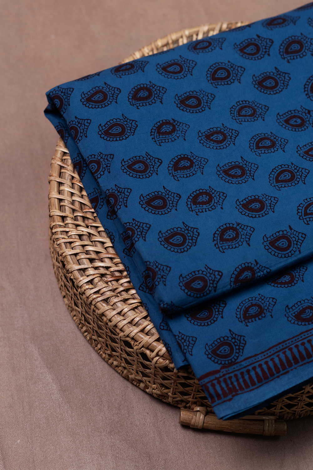 Paisley Motifs on Blue Bagh Cotton Fabric