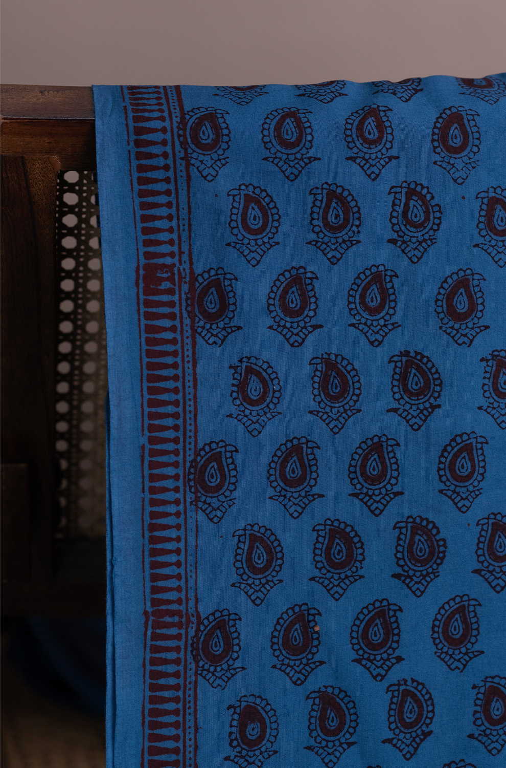 Paisley Motifs on Blue Bagh Cotton Fabric - Image 2