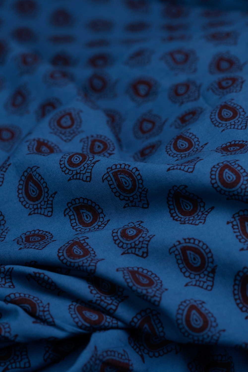 Paisley Motifs on Blue Bagh Cotton Fabric - Image 3
