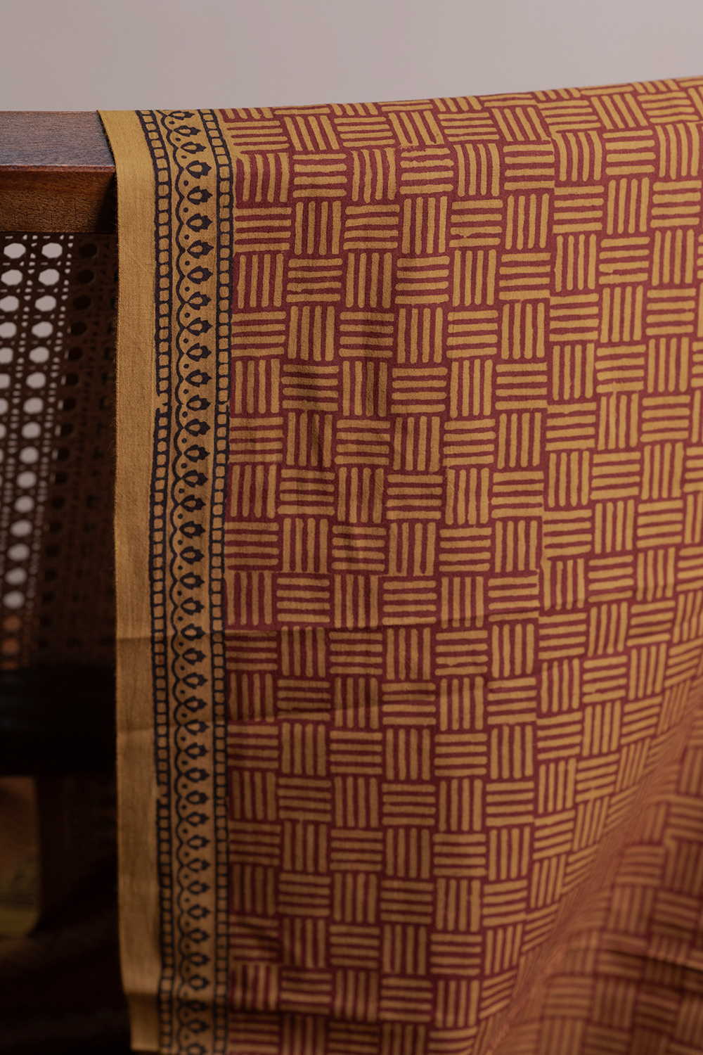 Maroon Pattern on Yellow Bagh Cotton Fabric