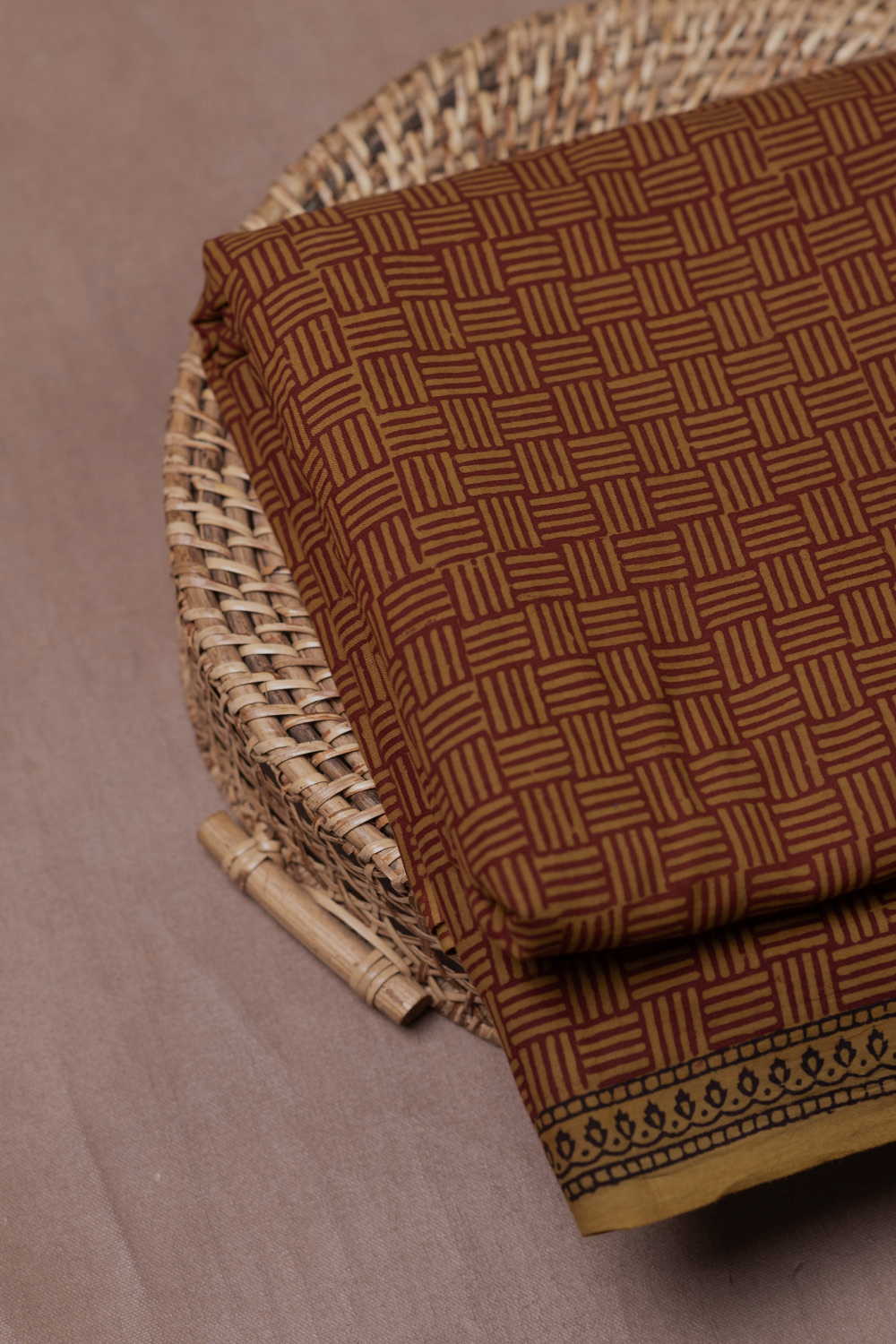 Maroon Pattern on Yellow Bagh Cotton Fabric - Image 3
