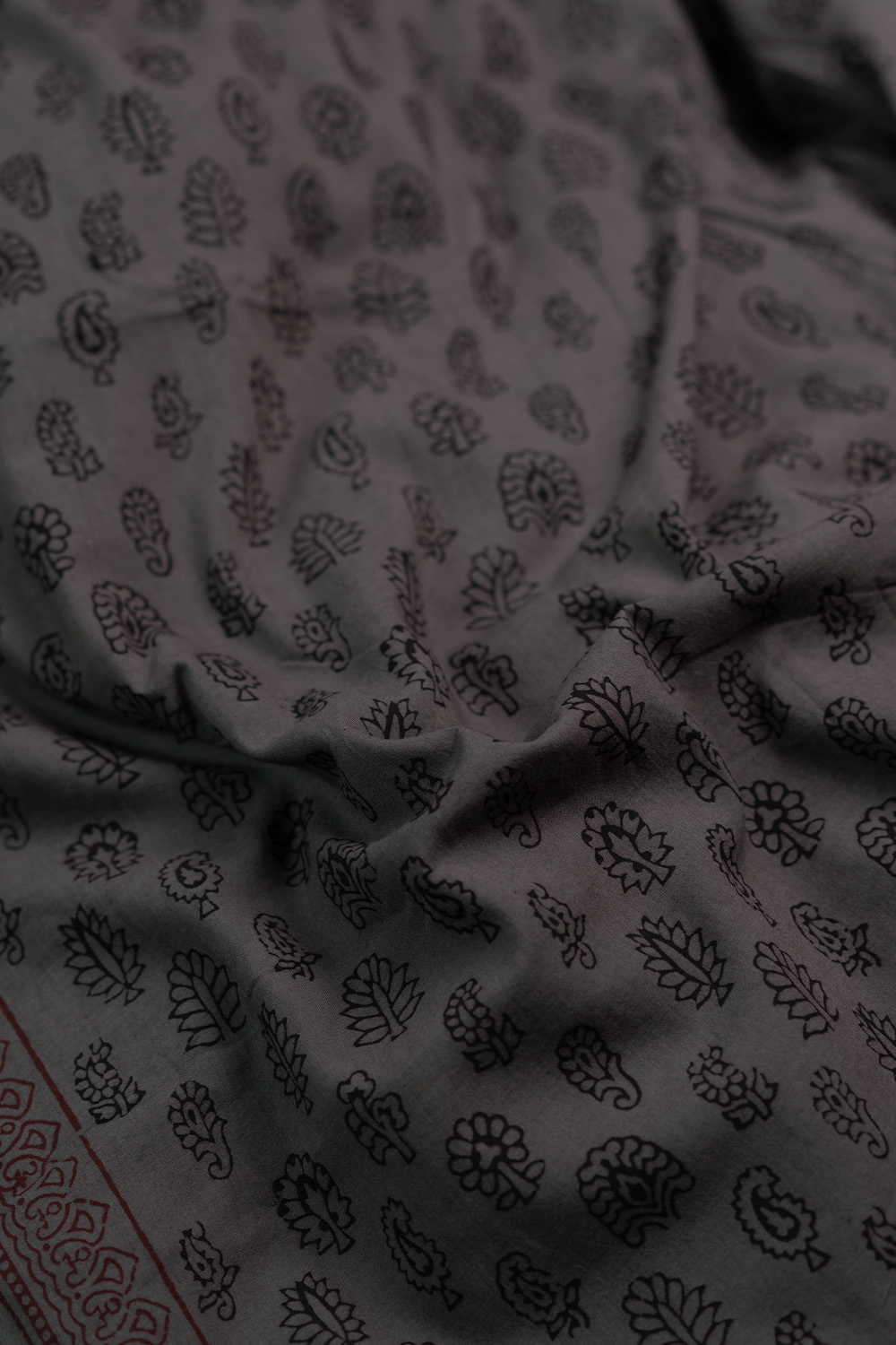 Grey with Motifs Bagh Cotton Fabric - Image 2