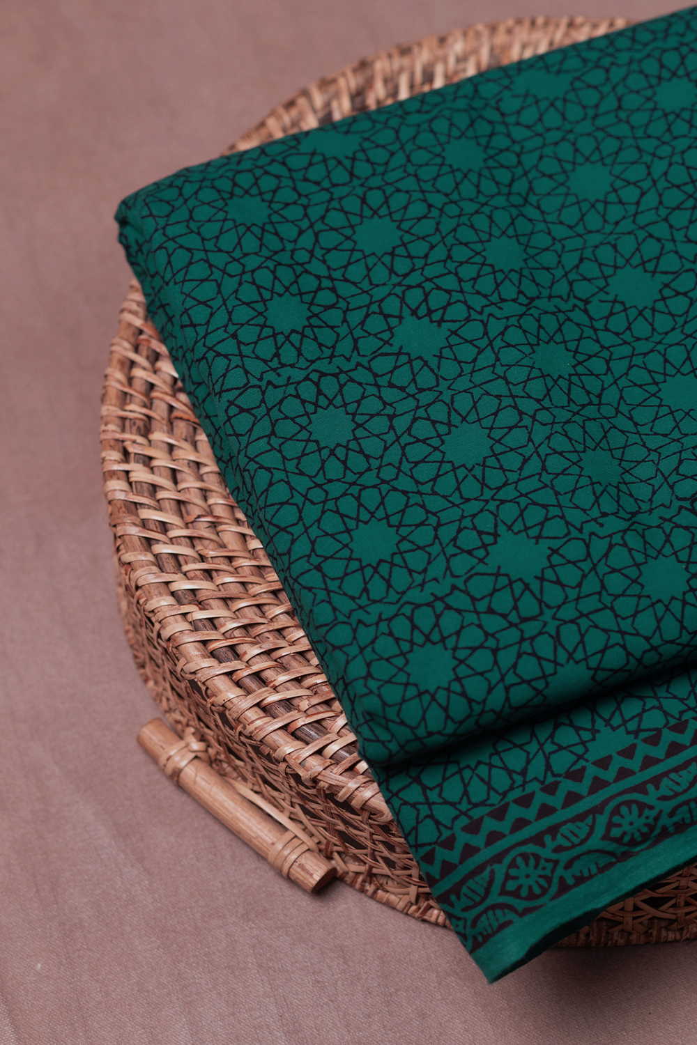 Leaf Green Bagh Cotton Fabric - Image 3