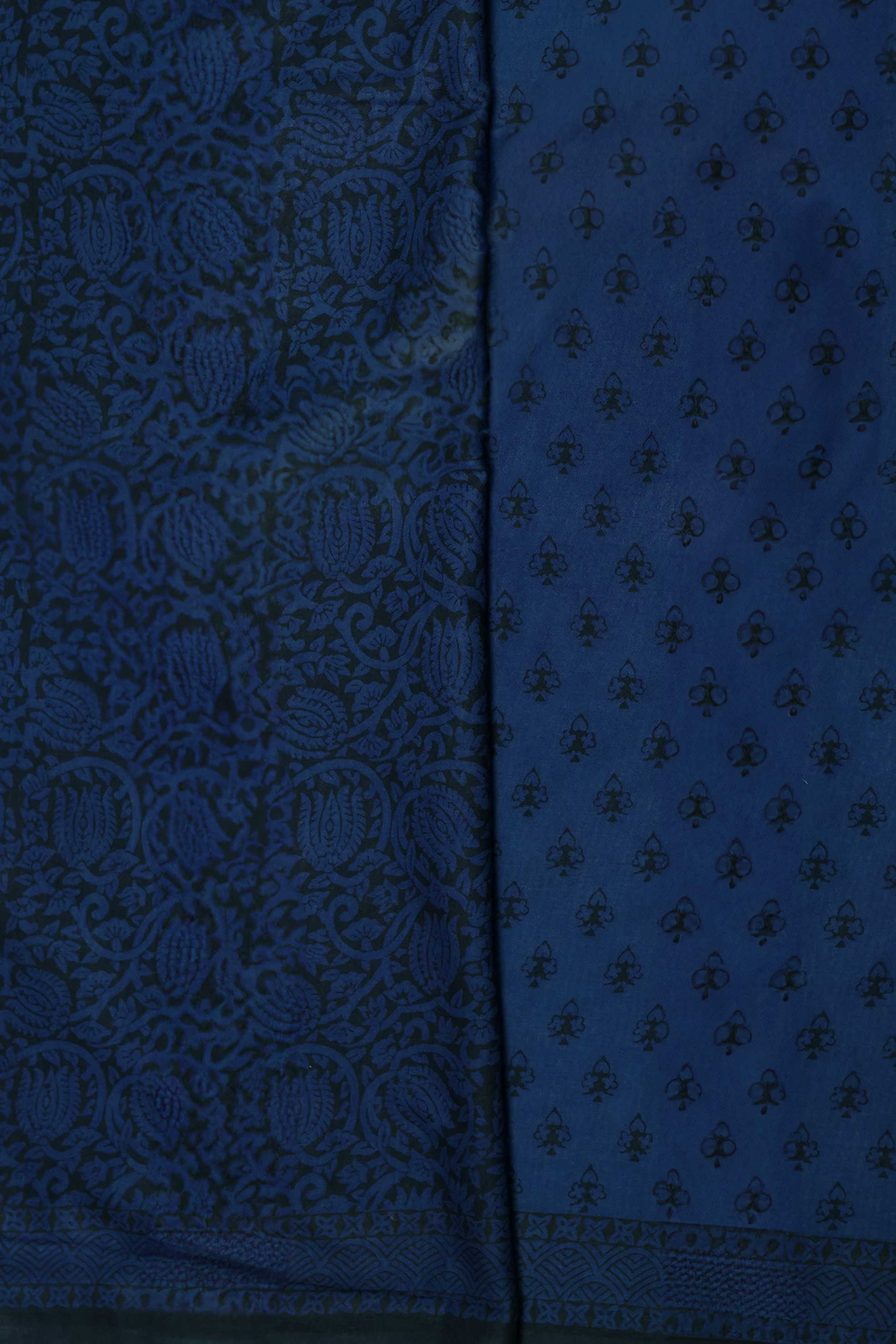 Deep Blue with Black Motifs Bagh Cotton saree - Image 4