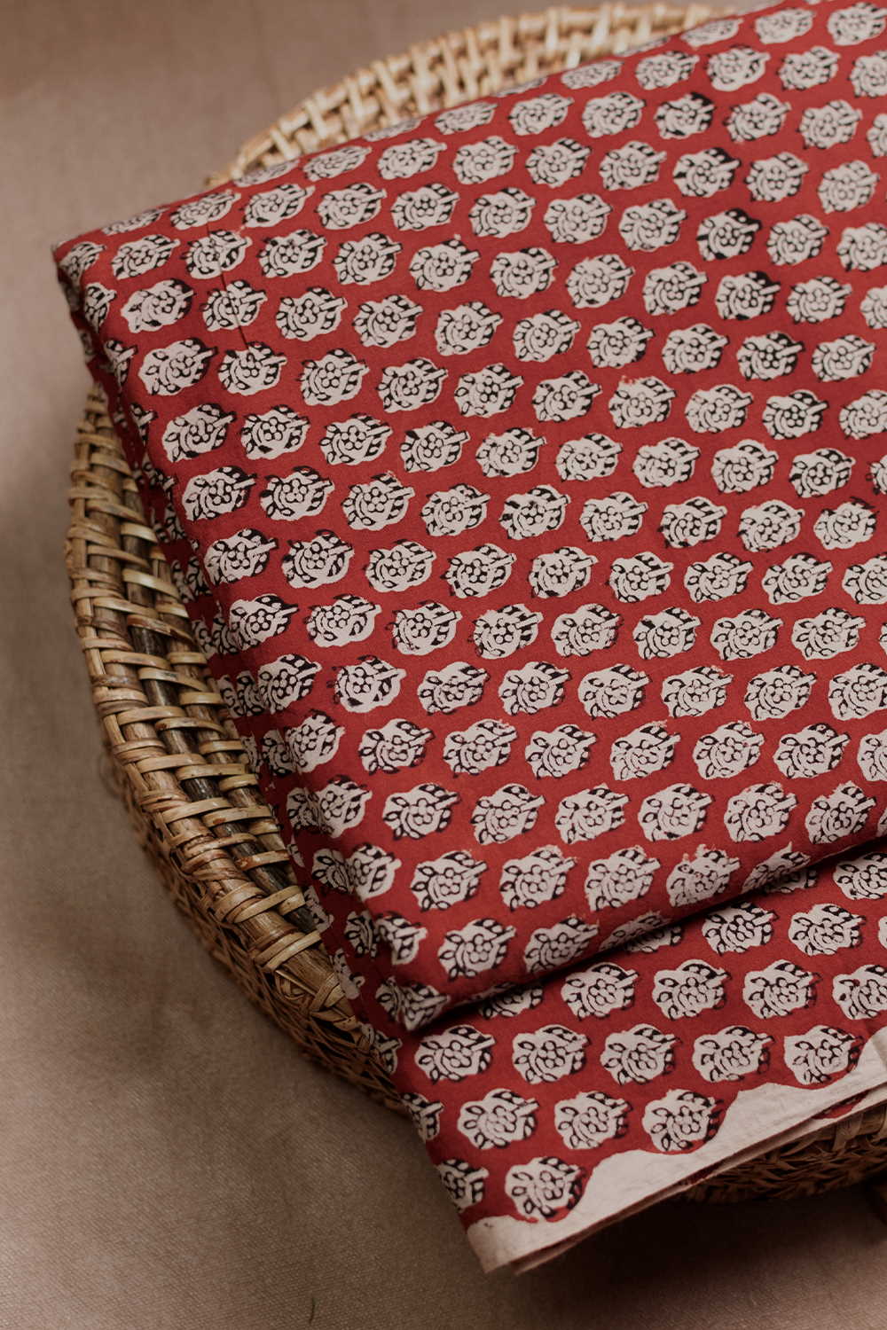 Little Florets on Maroon Bagru Cotton Fabric - Image 2