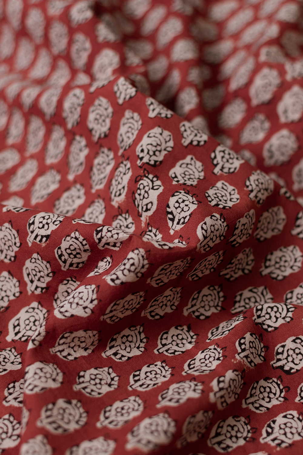 Little Florets on Maroon Bagru Cotton Fabric - Image 3
