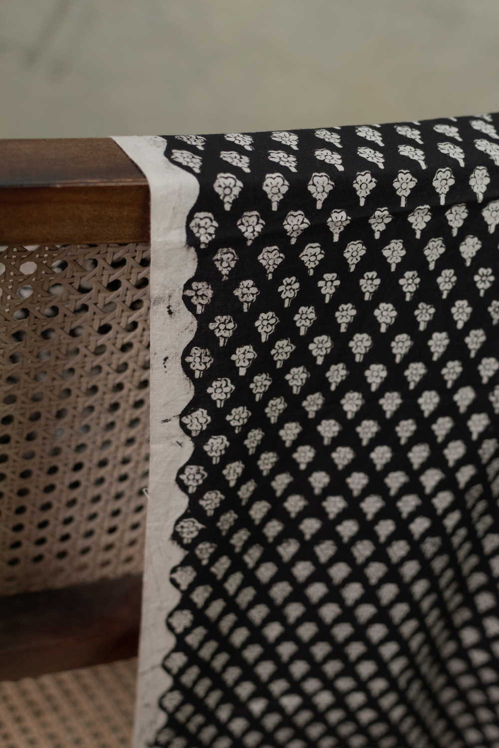 Black with Tiny Motifs Bagru Cotton Fabric