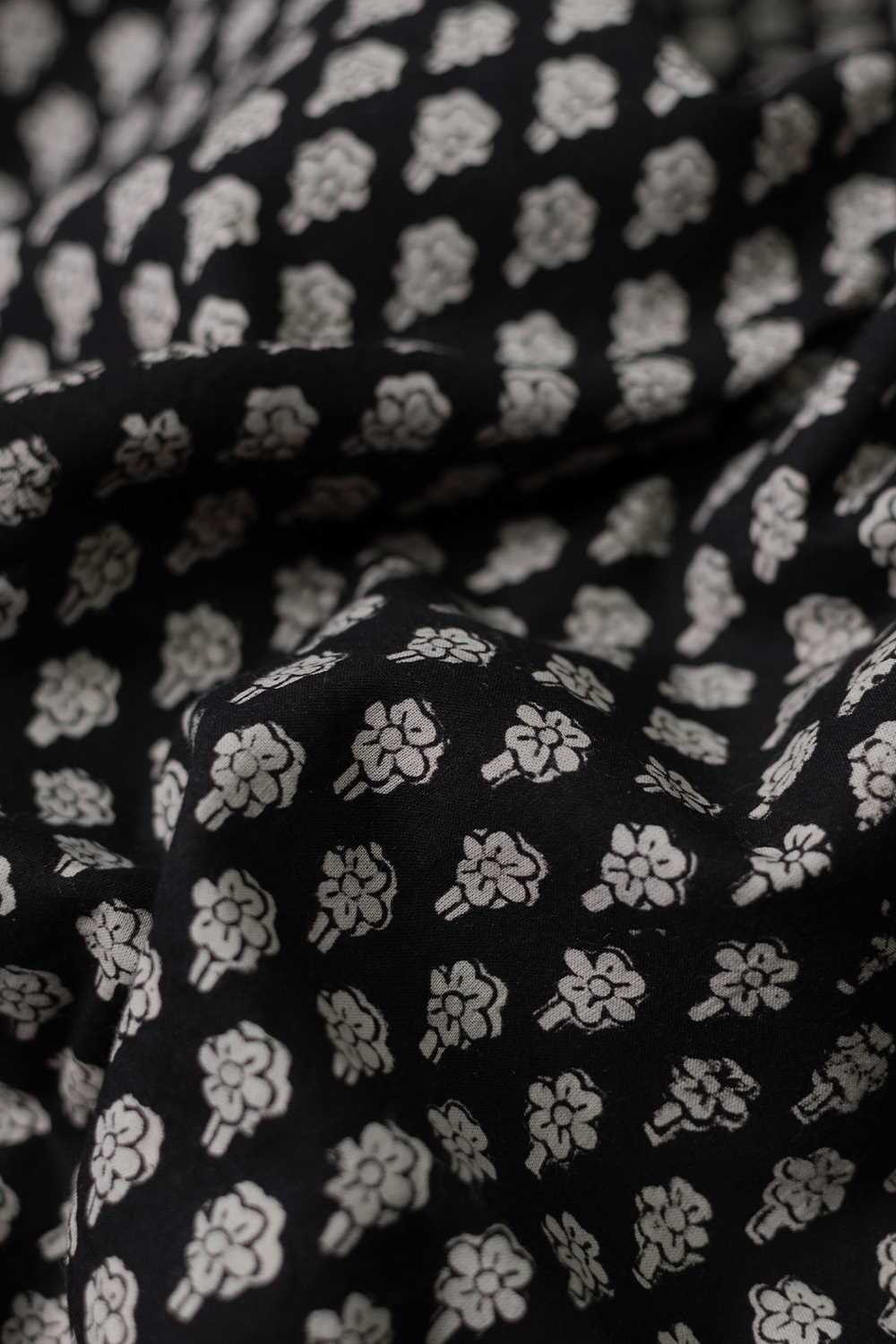 Black with Tiny Motifs Bagru Cotton Fabric - Image 3