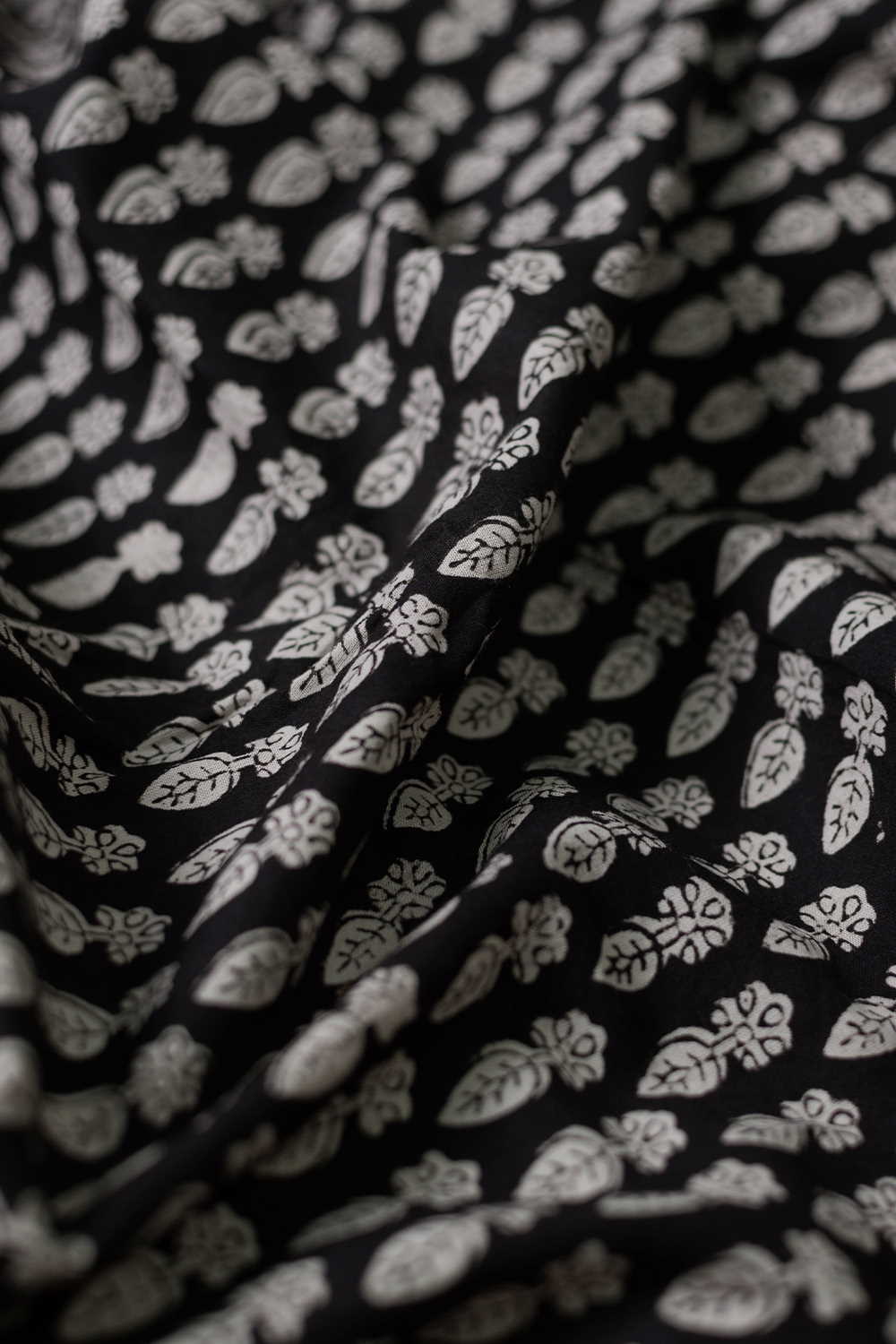 Tiny Florets on Black Bagru Cotton Fabric - Image 3
