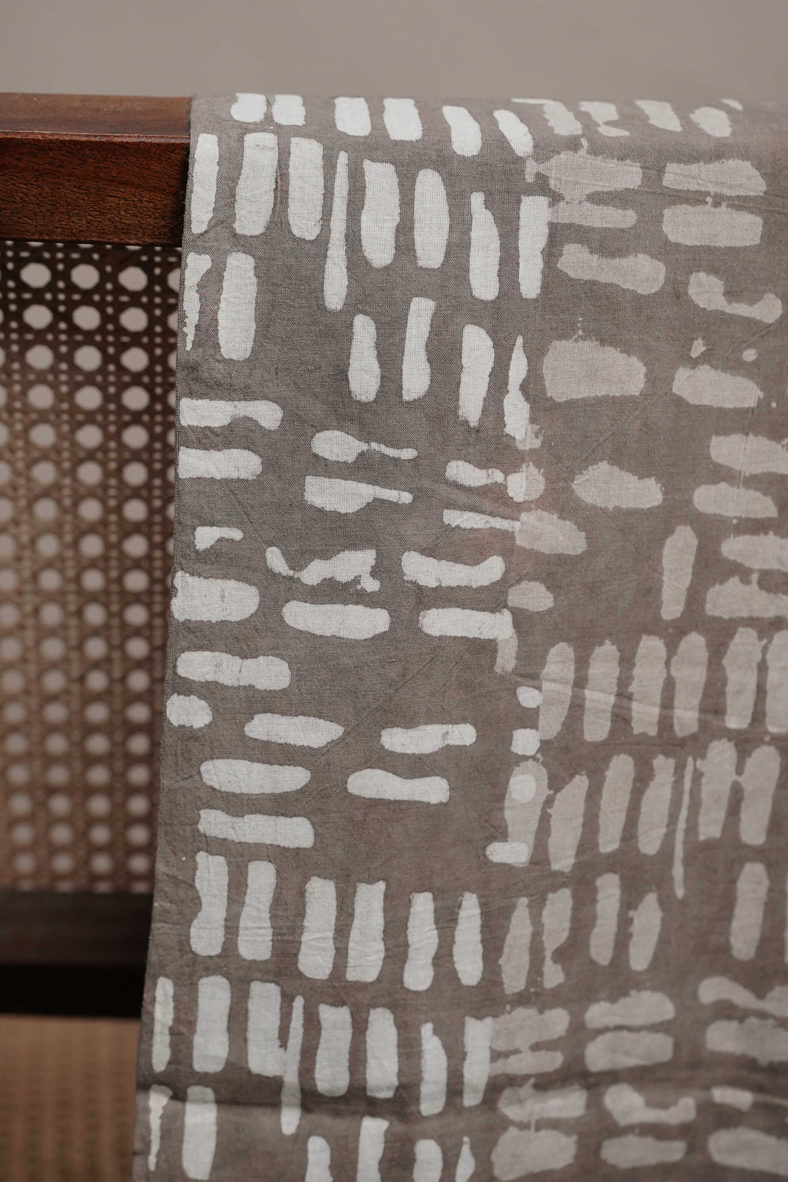 Patterned on Grey Dabu Cotton Fabric - Image 3