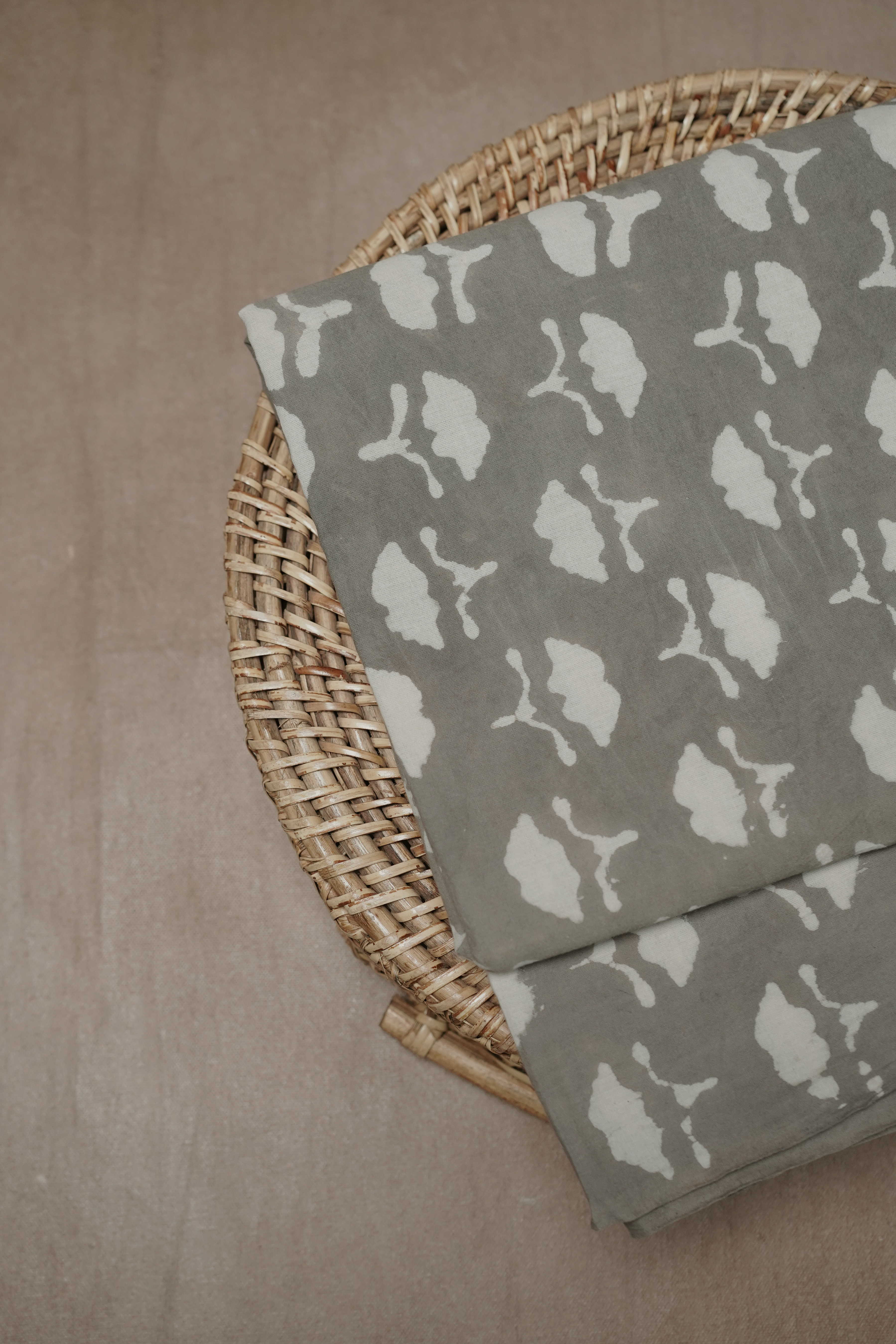 Cream Florets - Grey Dabu Cotton Fabric