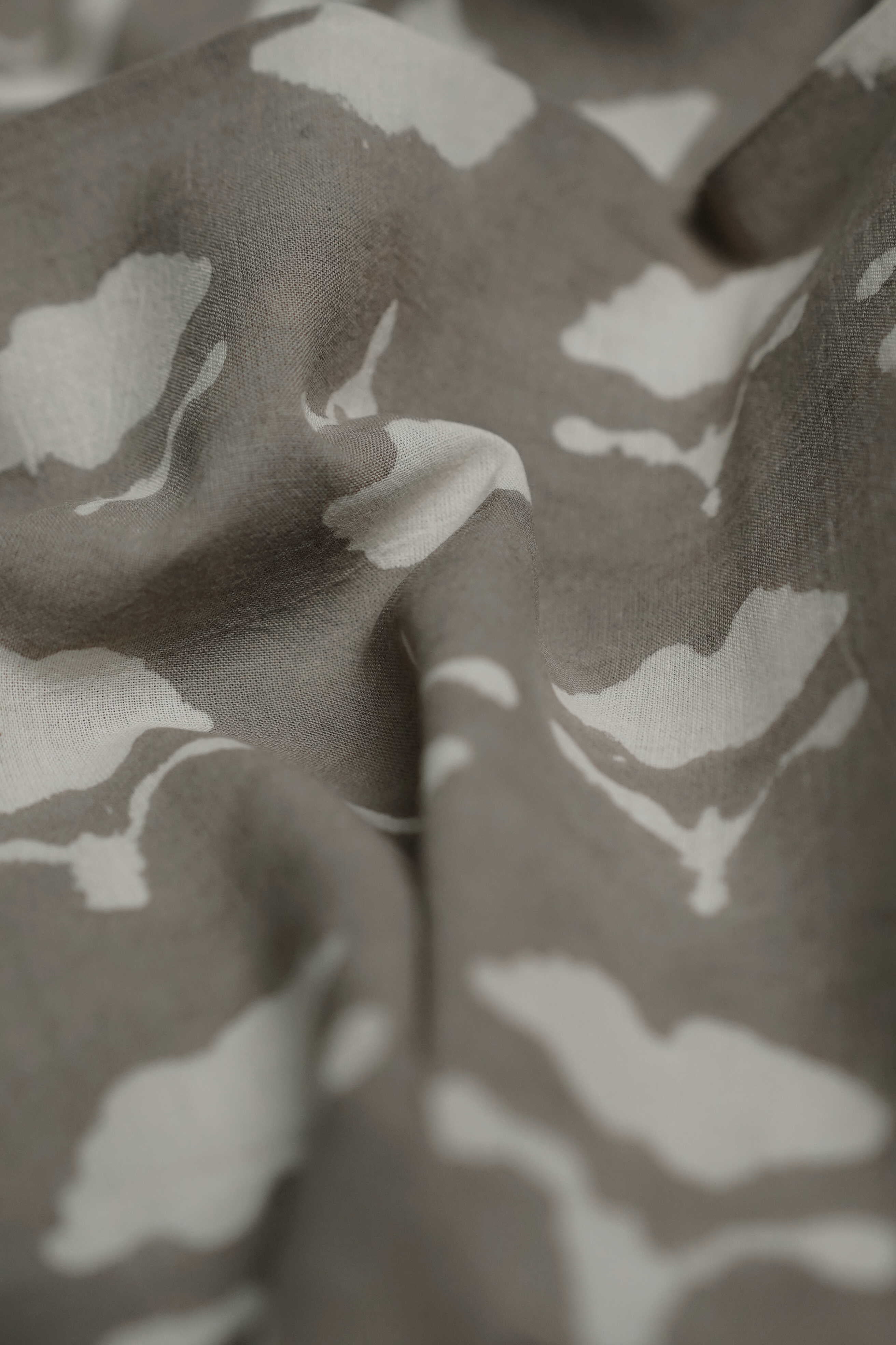 Cream Florets - Grey Dabu Cotton Fabric - Image 2