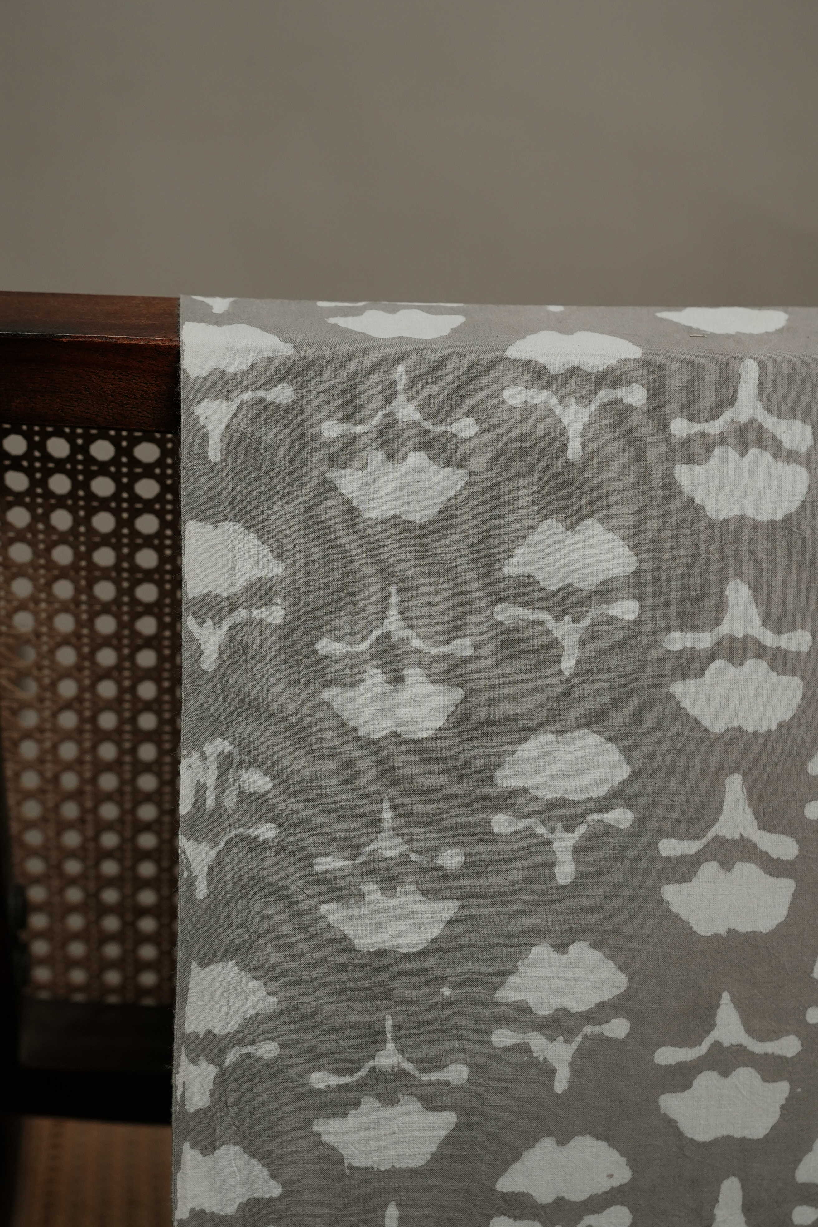 Cream Florets - Grey Dabu Cotton Fabric - Image 3