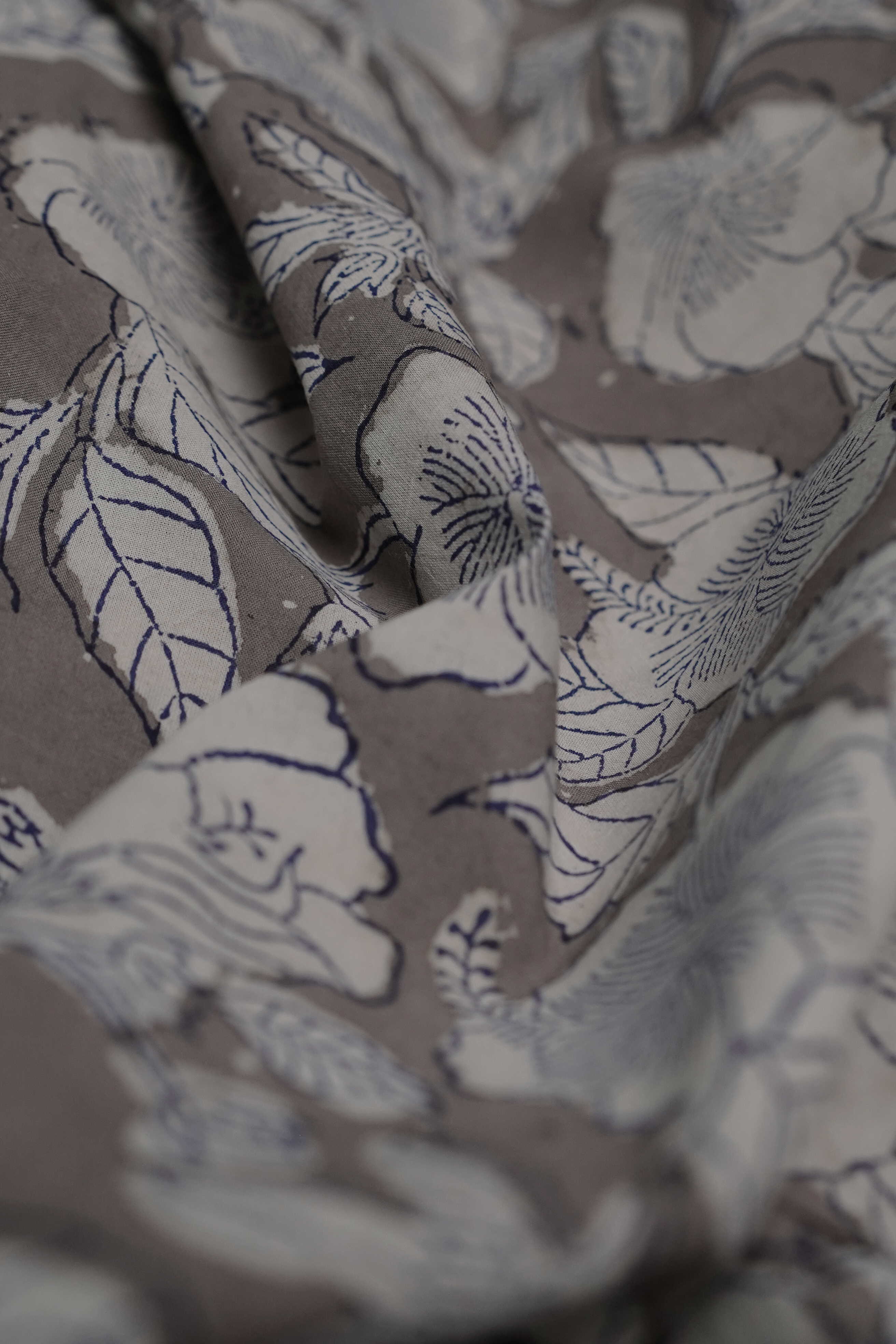 Floral Garden on Grey Dabu Cotton Fabric - Image 2