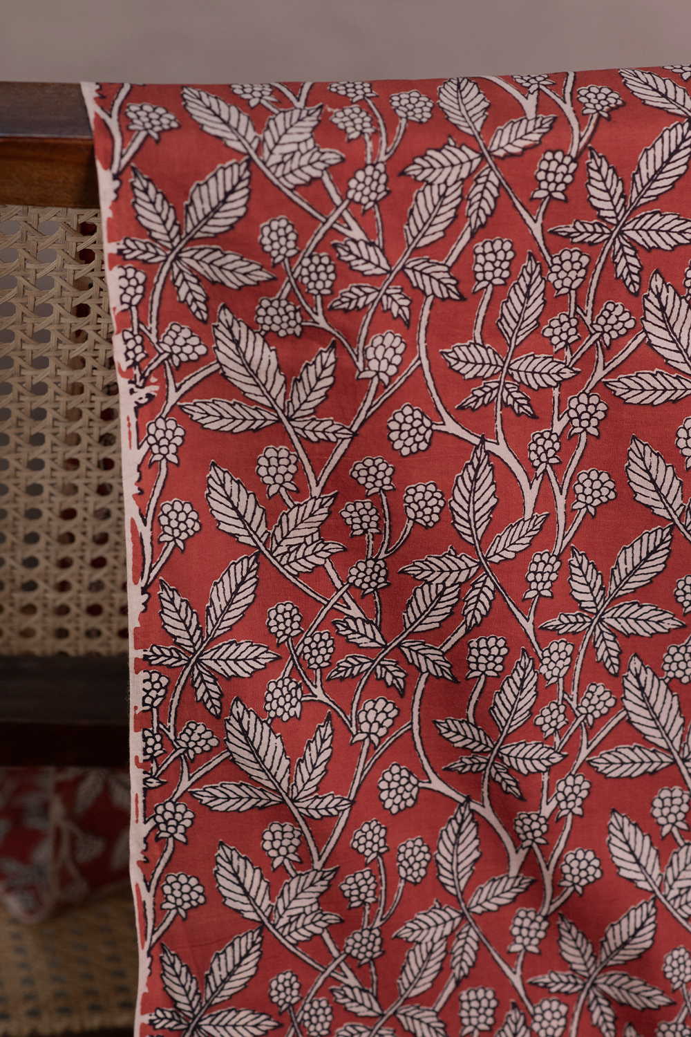 Leafy Floral - Maroon Bagru Cotton Fabric