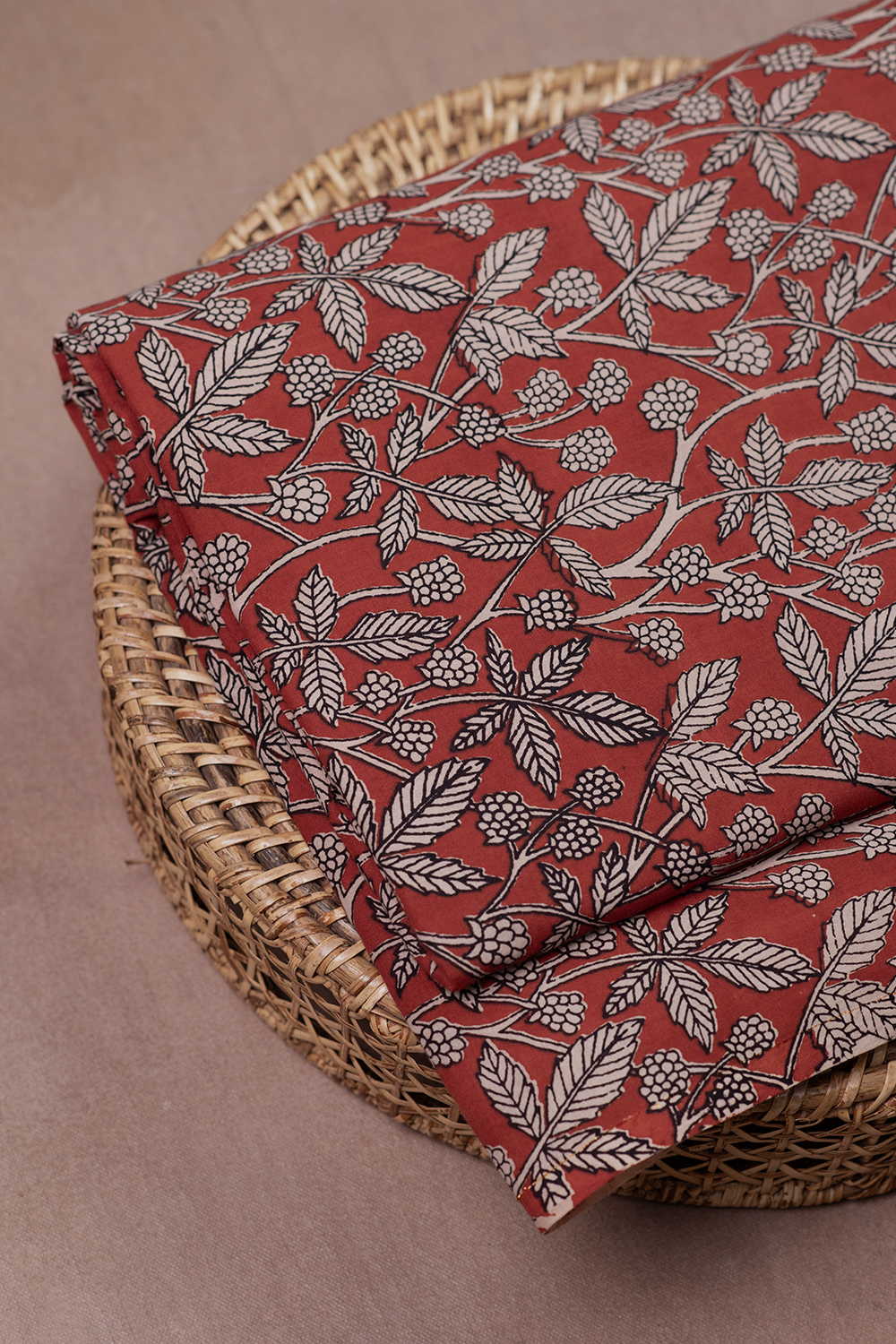 Leafy Floral - Maroon Bagru Cotton Fabric - Image 2