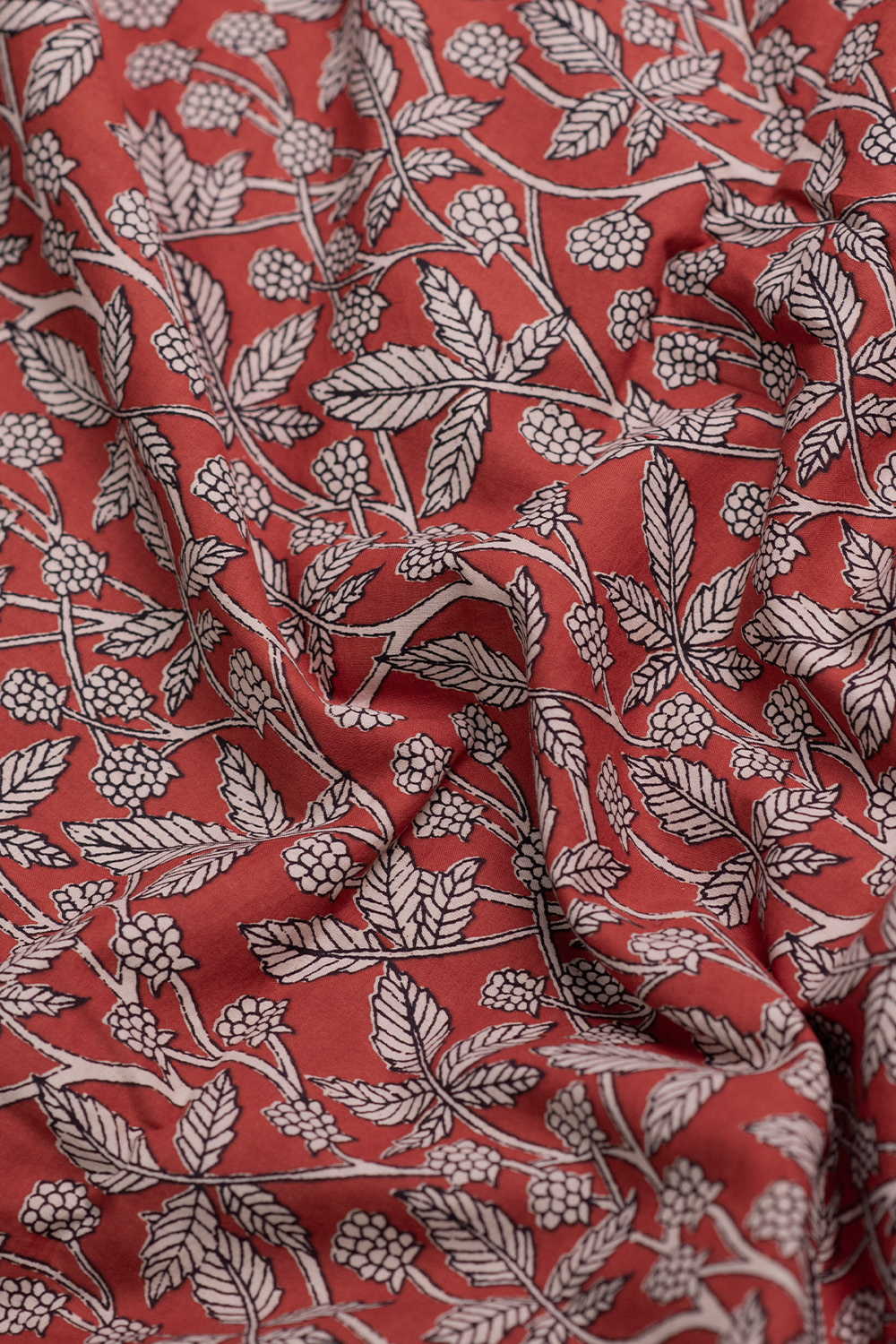 Leafy Floral - Maroon Bagru Cotton Fabric - Image 3