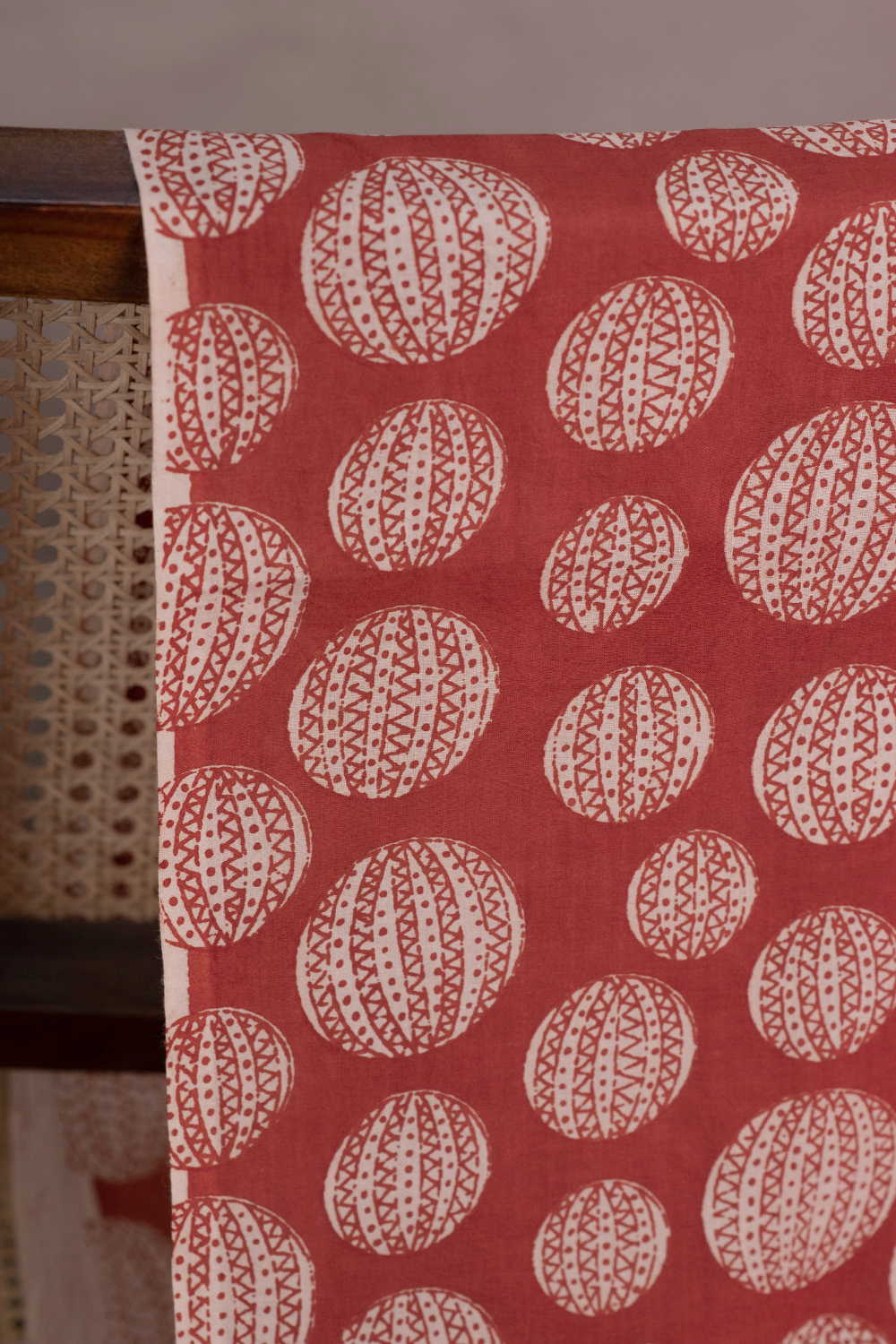 Maroon Lanterns Bagru Cotton Fabric - Image 2