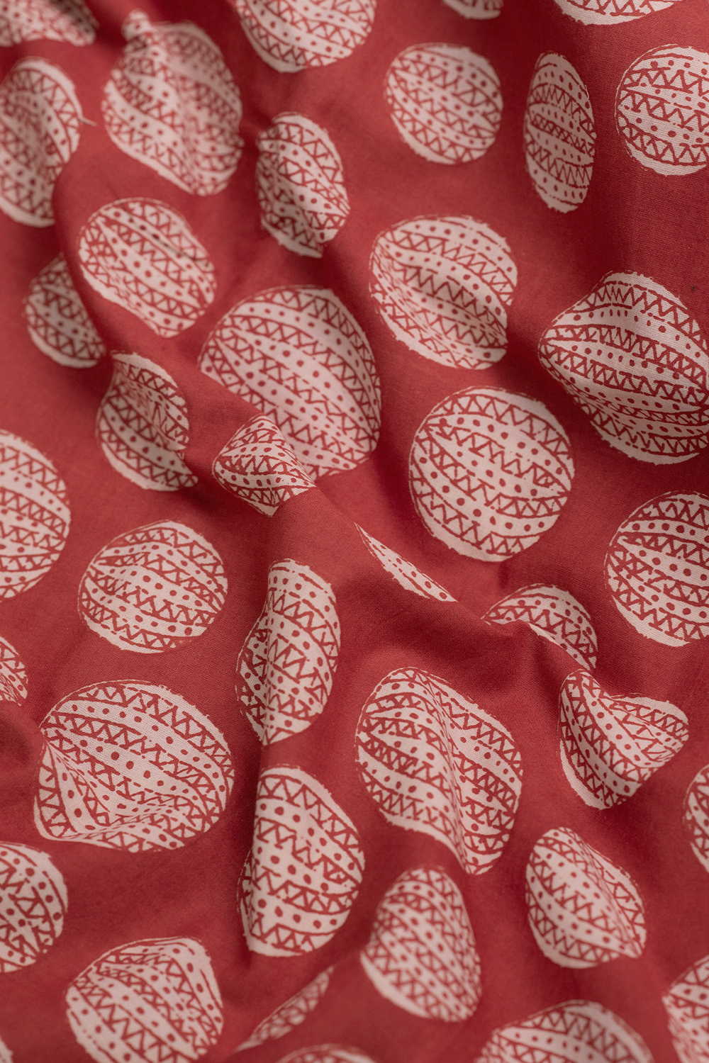 Maroon Lanterns Bagru Cotton Fabric - Image 3