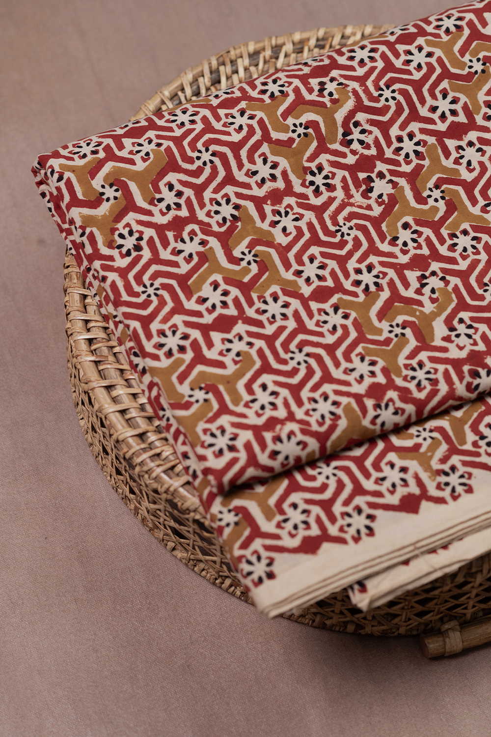 Scarlet Maroon Bagru Cotton Fabric